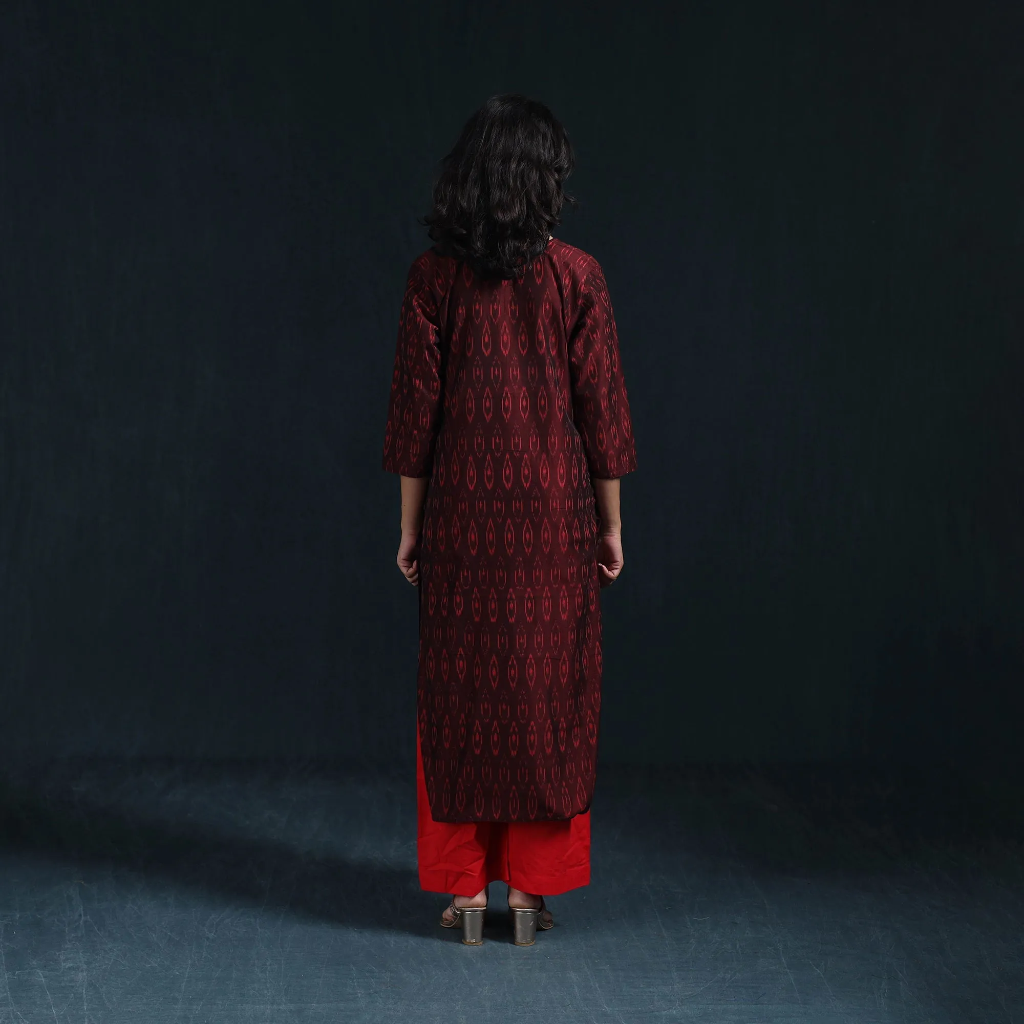 Maroon - Mercerised Cotton Straight Pochampally Ikat Kurta for women 06 sold by Itokri product image thumbnail 5