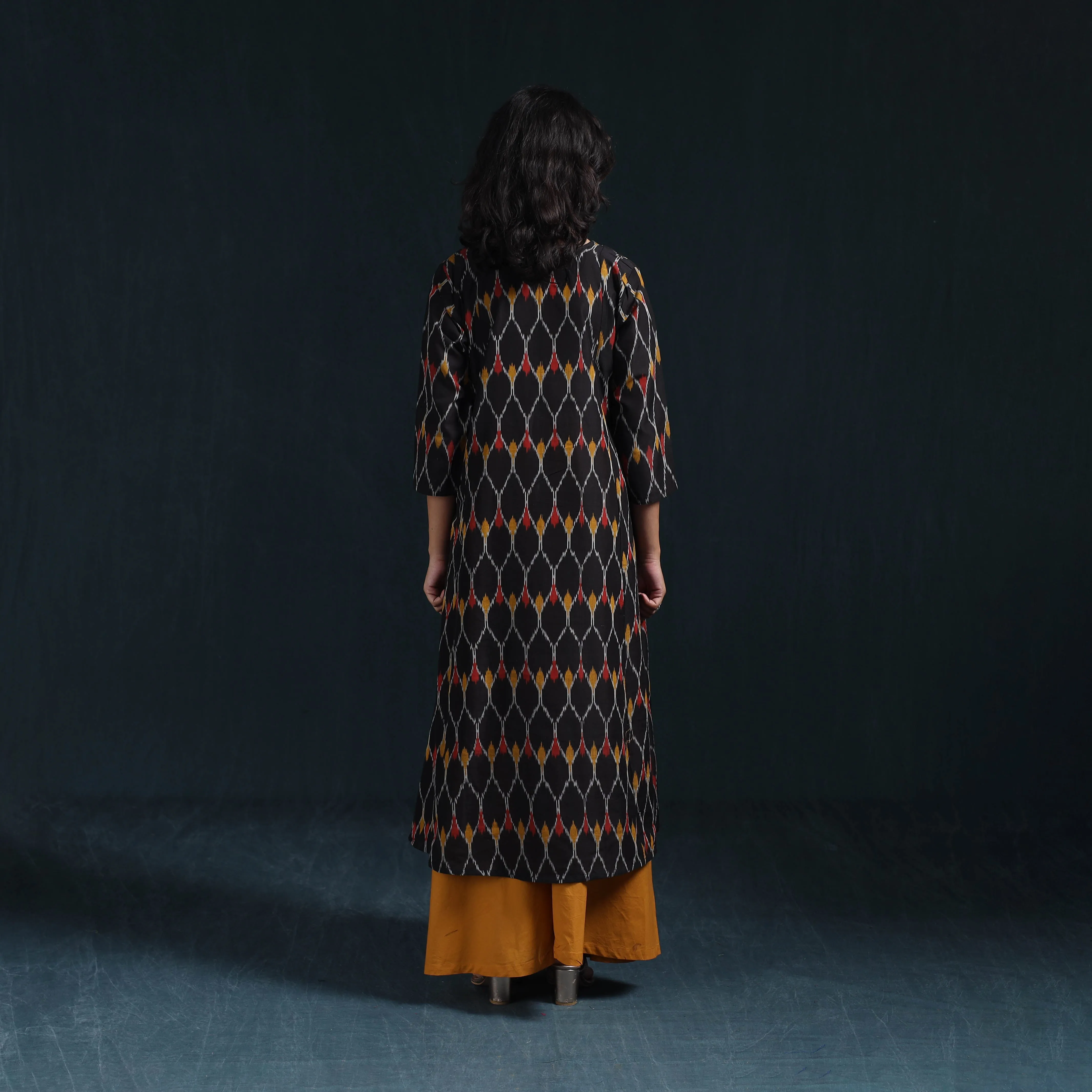 Black - Mercerised Cotton A-Line Pochampally Ikat Kurta for women 04 sold by Itokri product image thumbnail 5
