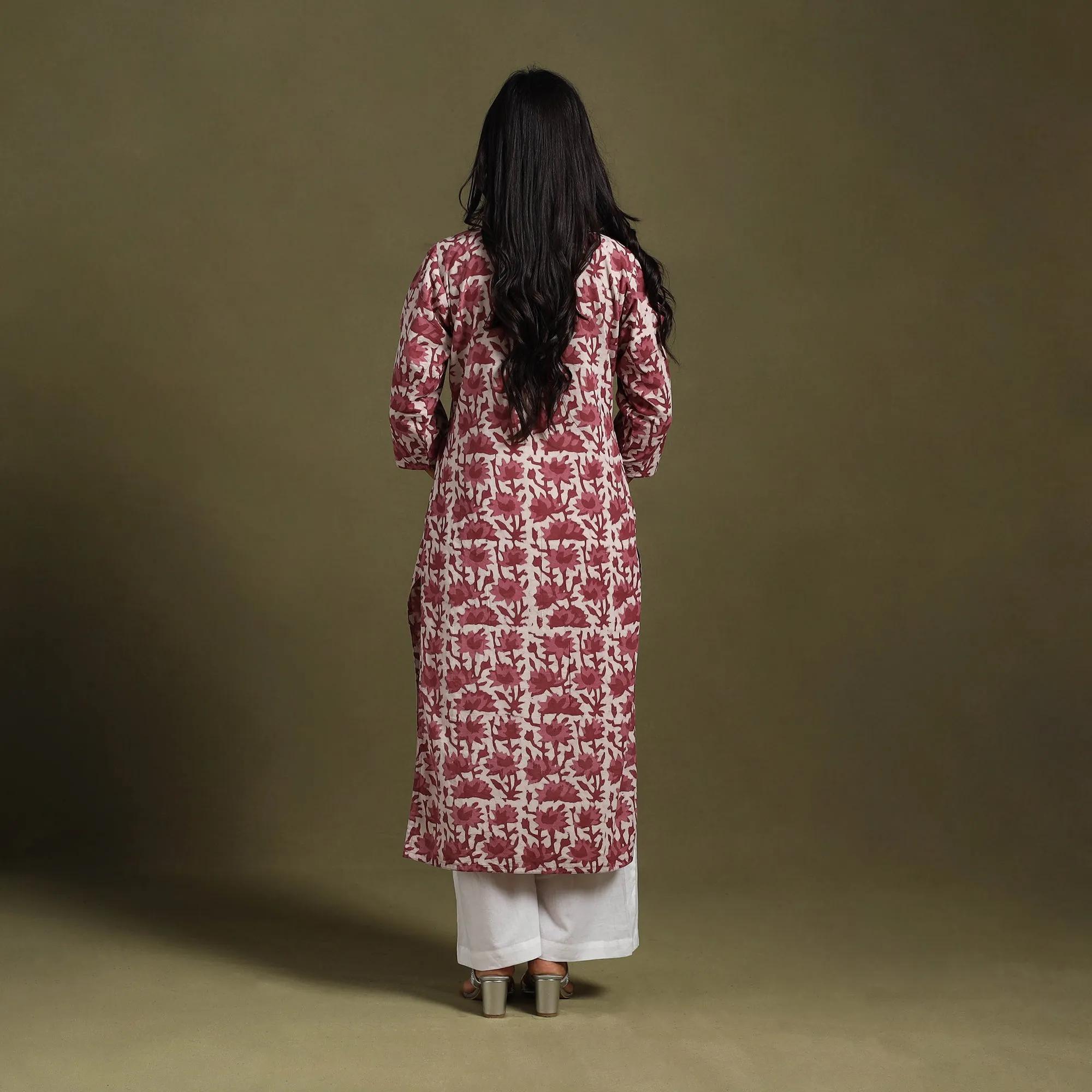 Maroon - Block Print Natural Dyed Cotton Straight Jahota Kurta 18 sold by Itokri product image thumbnail 5