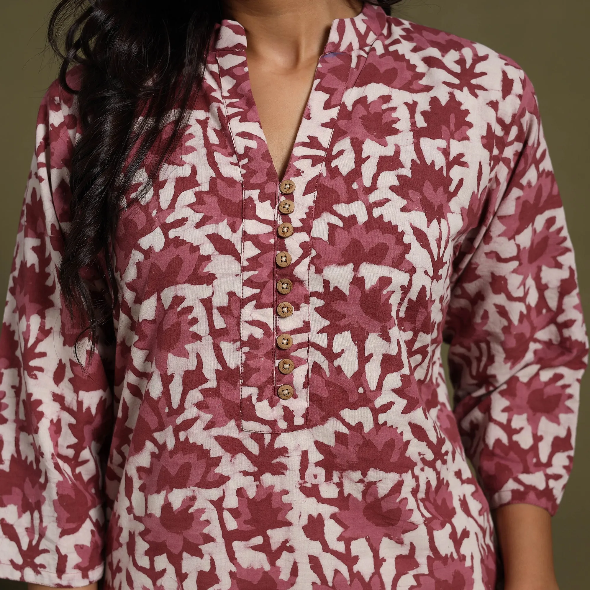 Maroon - Block Print Natural Dyed Cotton Straight Jahota Kurta 18 sold by Itokri product image thumbnail 4
