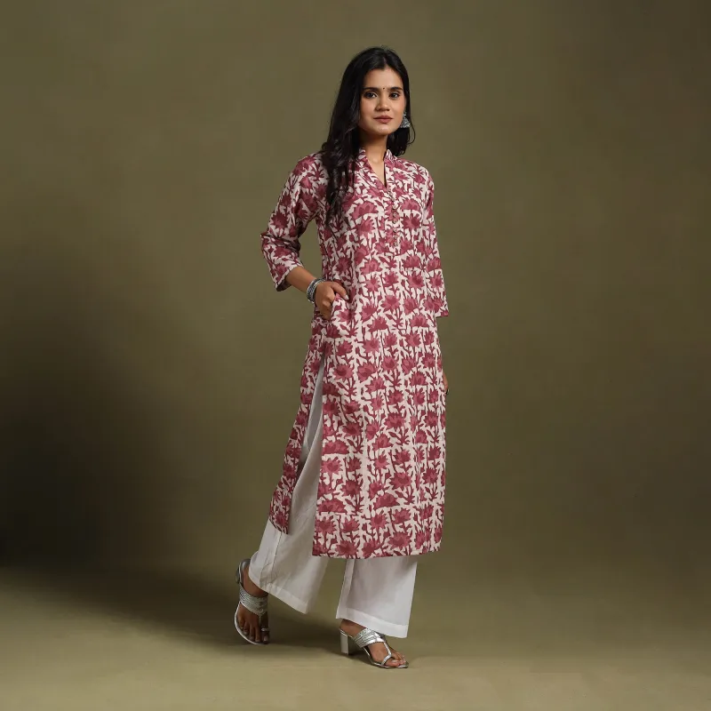 Maroon - Block Print Natural Dyed Cotton Straight Jahota Kurta 18 sold by Itokri