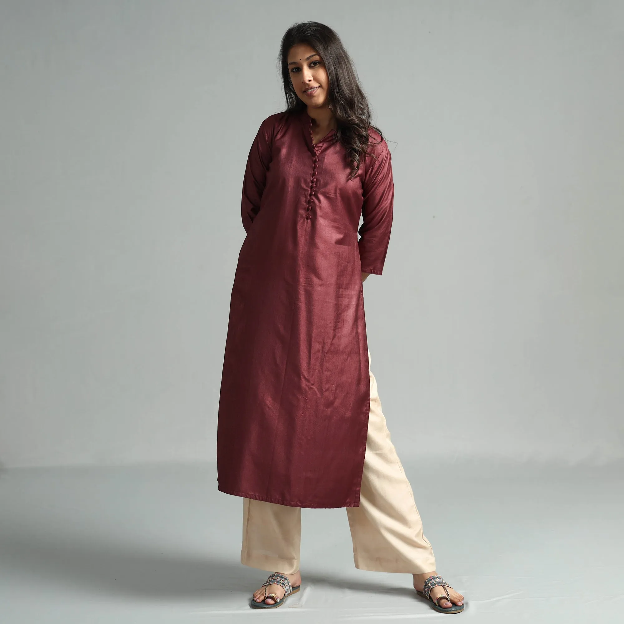 Maroon - Tussar Silk Plain Straight Kurta sold by Itokri product image thumbnail 3