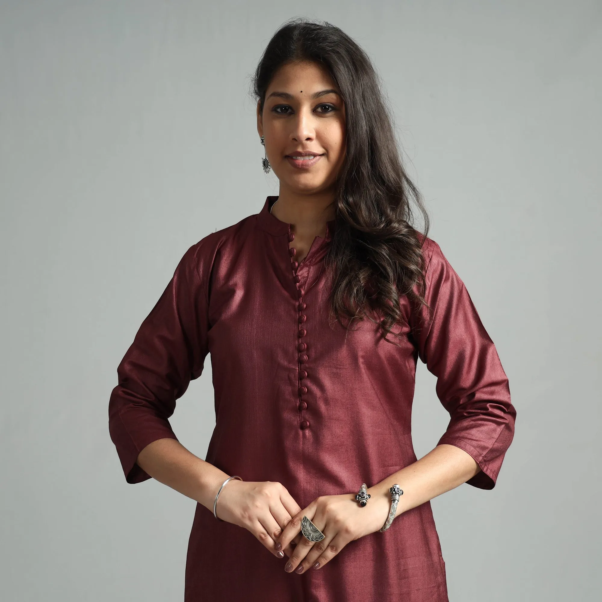 Maroon - Tussar Silk Plain Straight Kurta sold by Itokri