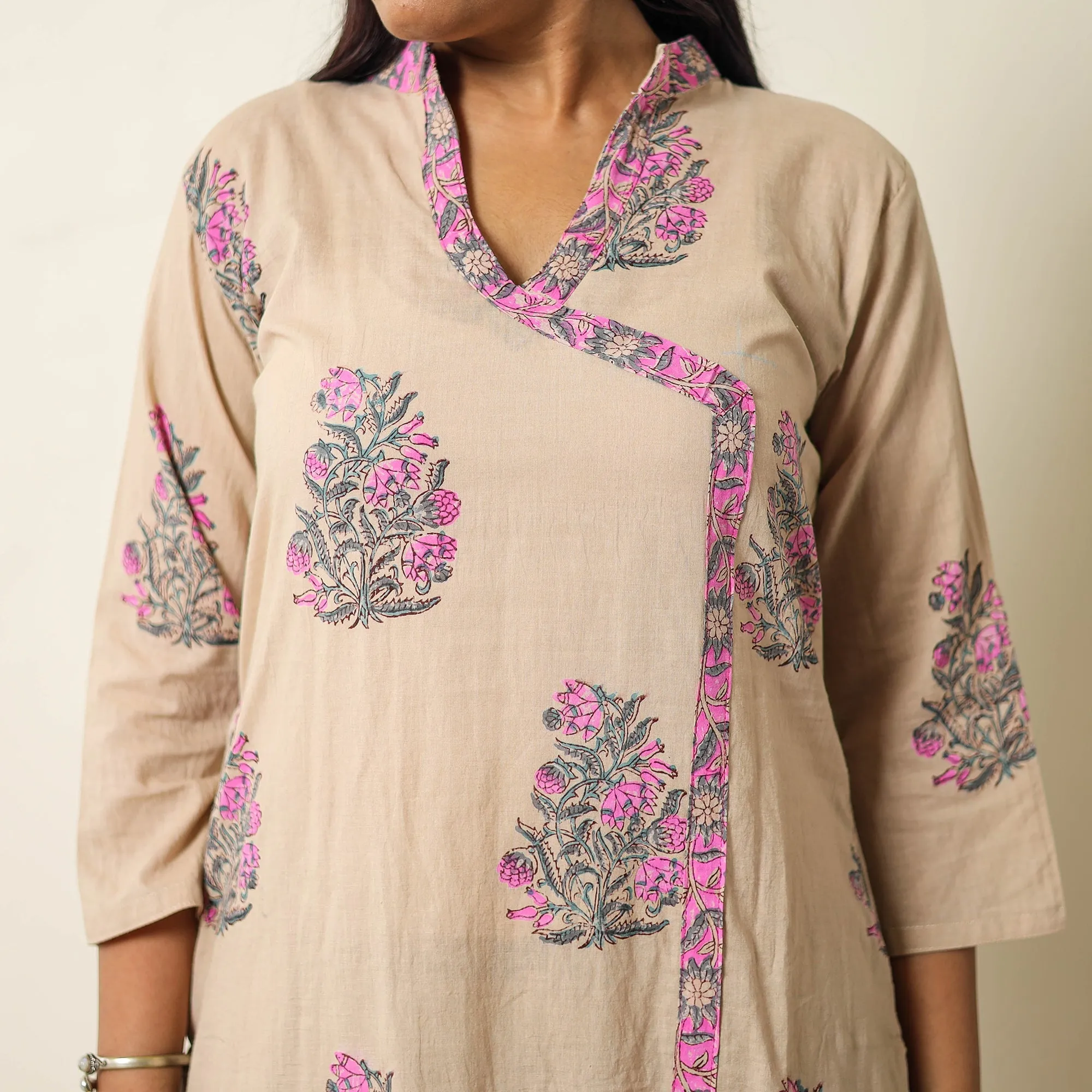 Brown - Sanganeri Block Printed Cotton Kurta with Palazzo & Dupatta Set 01 sold by Itokri product image thumbnail 5