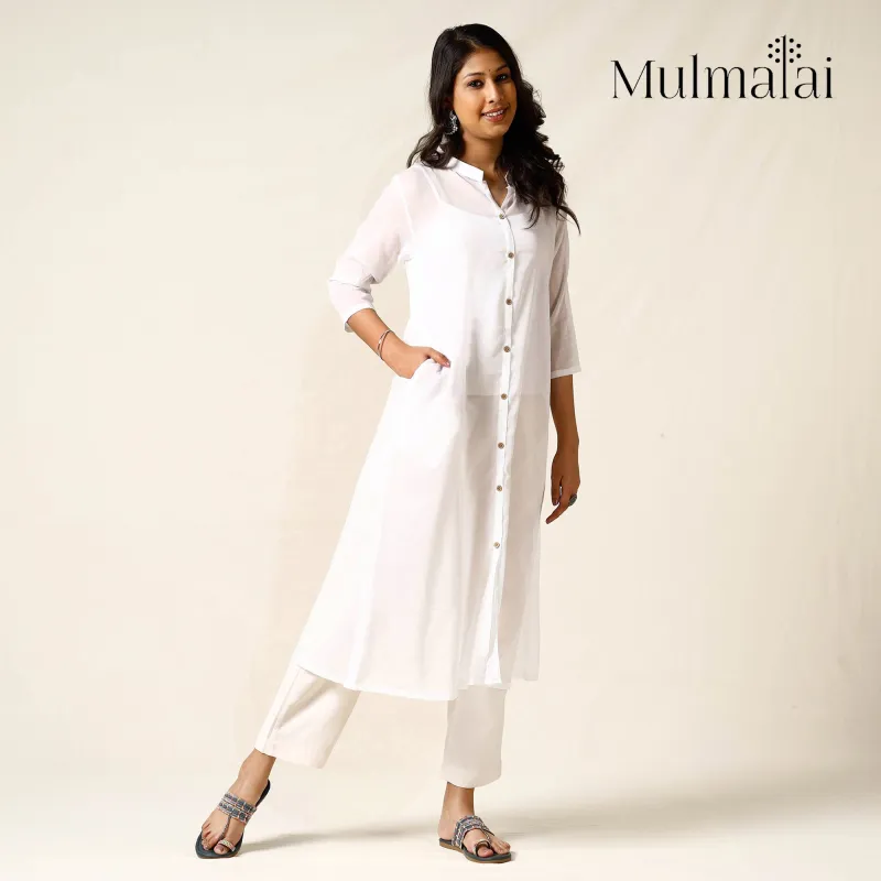 White - Mulmalai Cotton Plain Dyed Long Kurta 24 sold by Itokri