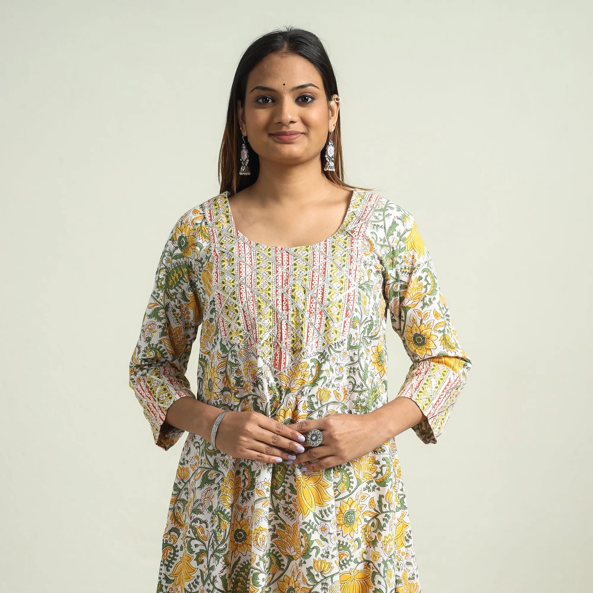 Multicolor - Sanganeri Block Printed Cotton Kurta with Sharara Set sold by Itokri product image thumbnail 4