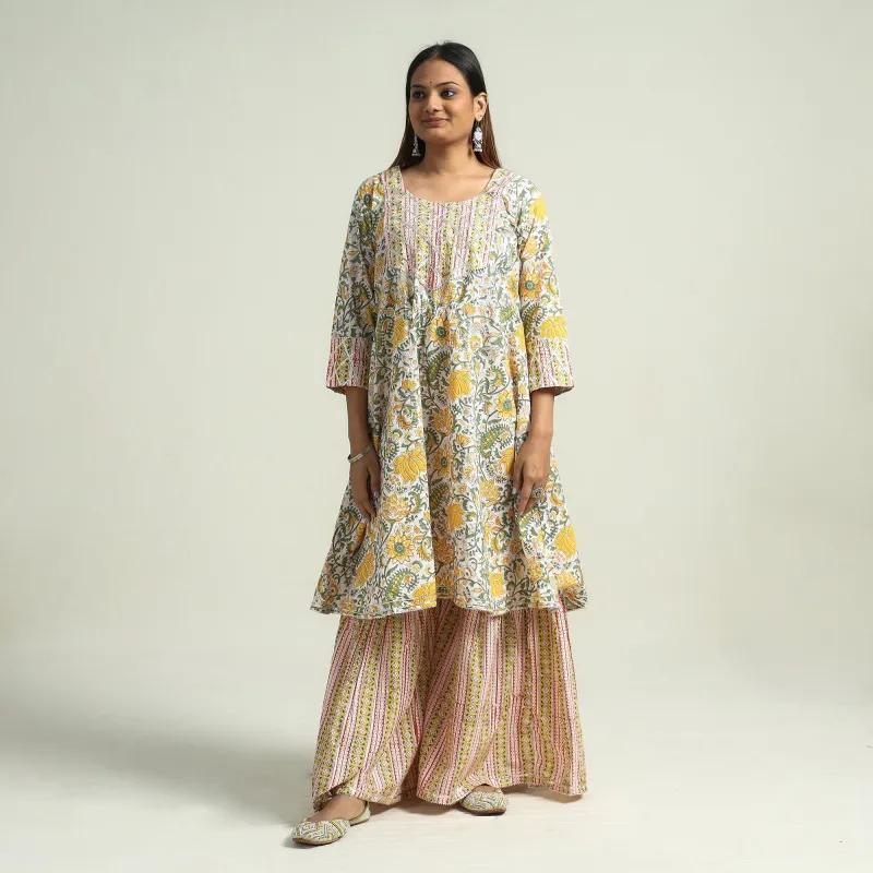 Multicolor - Sanganeri Block Printed Cotton Kurta with Sharara Set made by Itokri