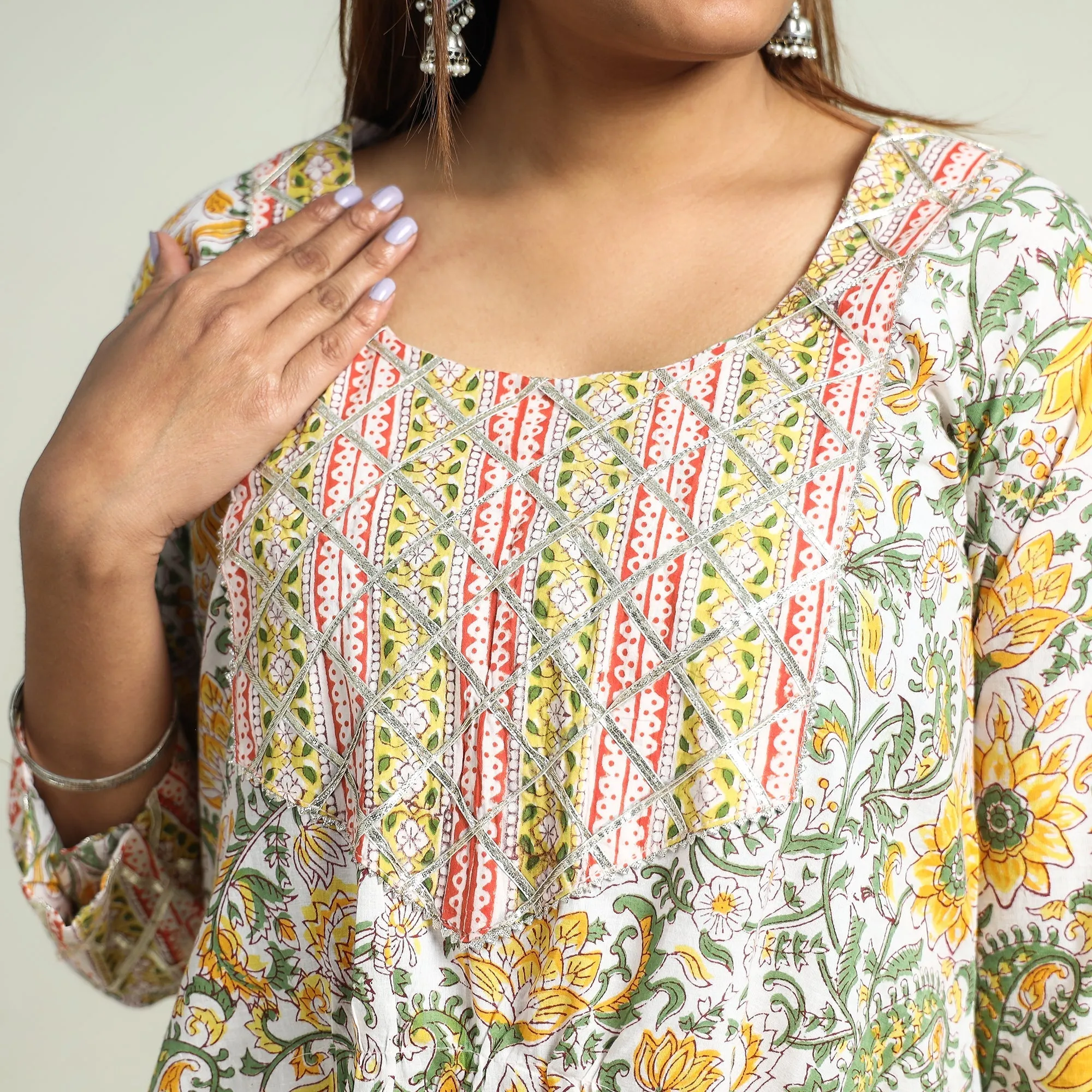 Multicolor - Sanganeri Block Printed Cotton Kurta with Sharara Set sold by Itokri product image thumbnail 5