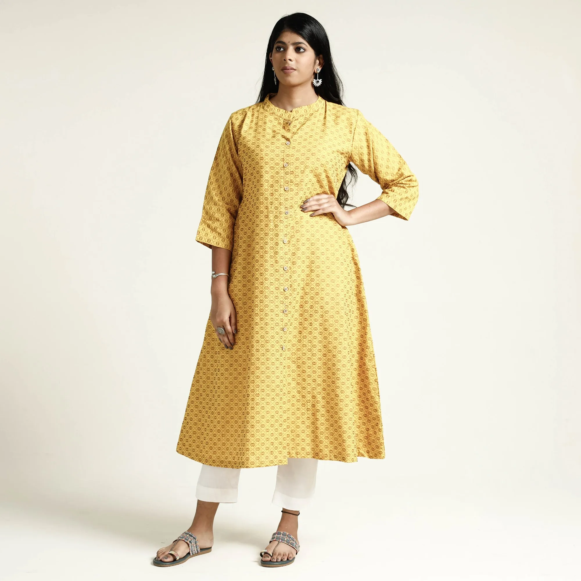 Yellow - Cotton A-Line Jacquard Kurta 13 sold by Itokri product image thumbnail 3