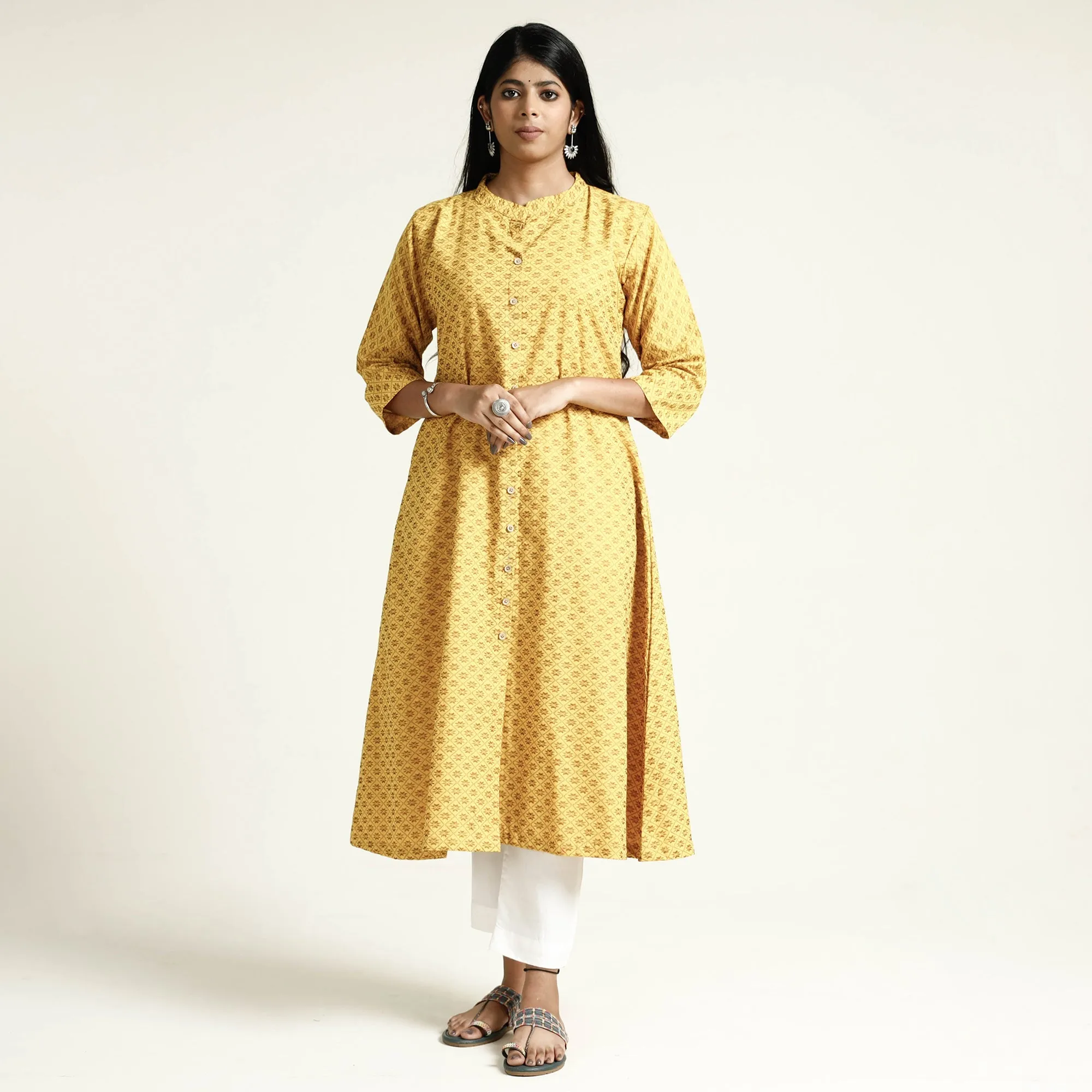 Yellow - Cotton A-Line Jacquard Kurta 13 sold by Itokri product image thumbnail 2