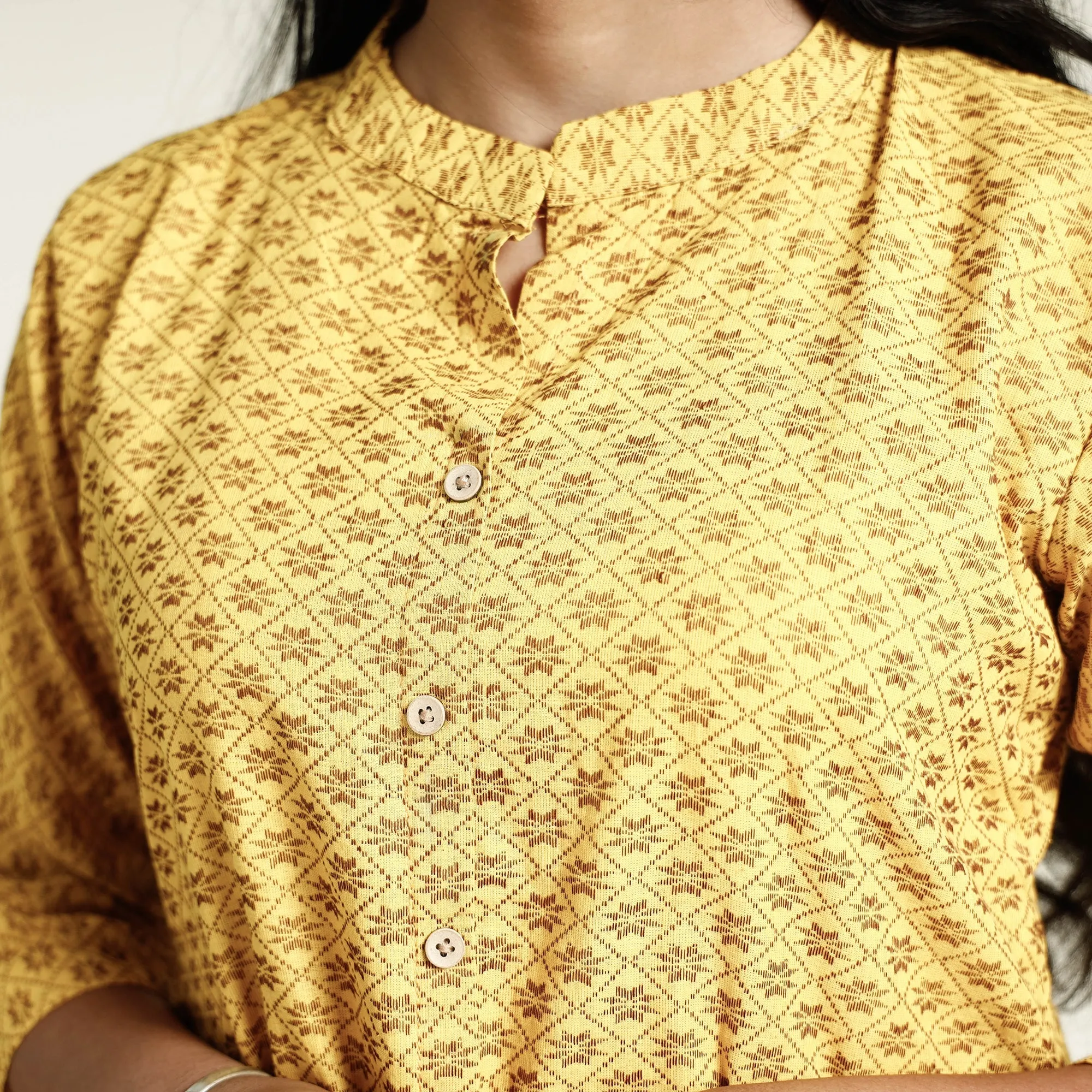 Yellow - Cotton A-Line Jacquard Kurta 13 sold by Itokri product image thumbnail 5