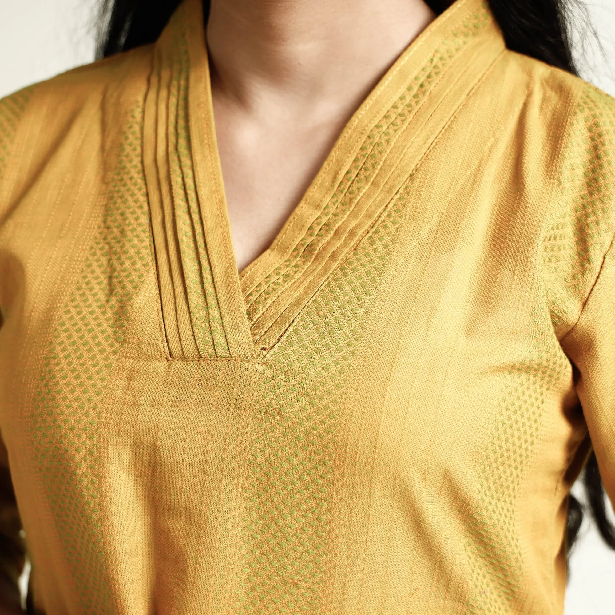 Yellow - Jacquard Cotton Long Straight Kurta sold by Itokri product image thumbnail 4