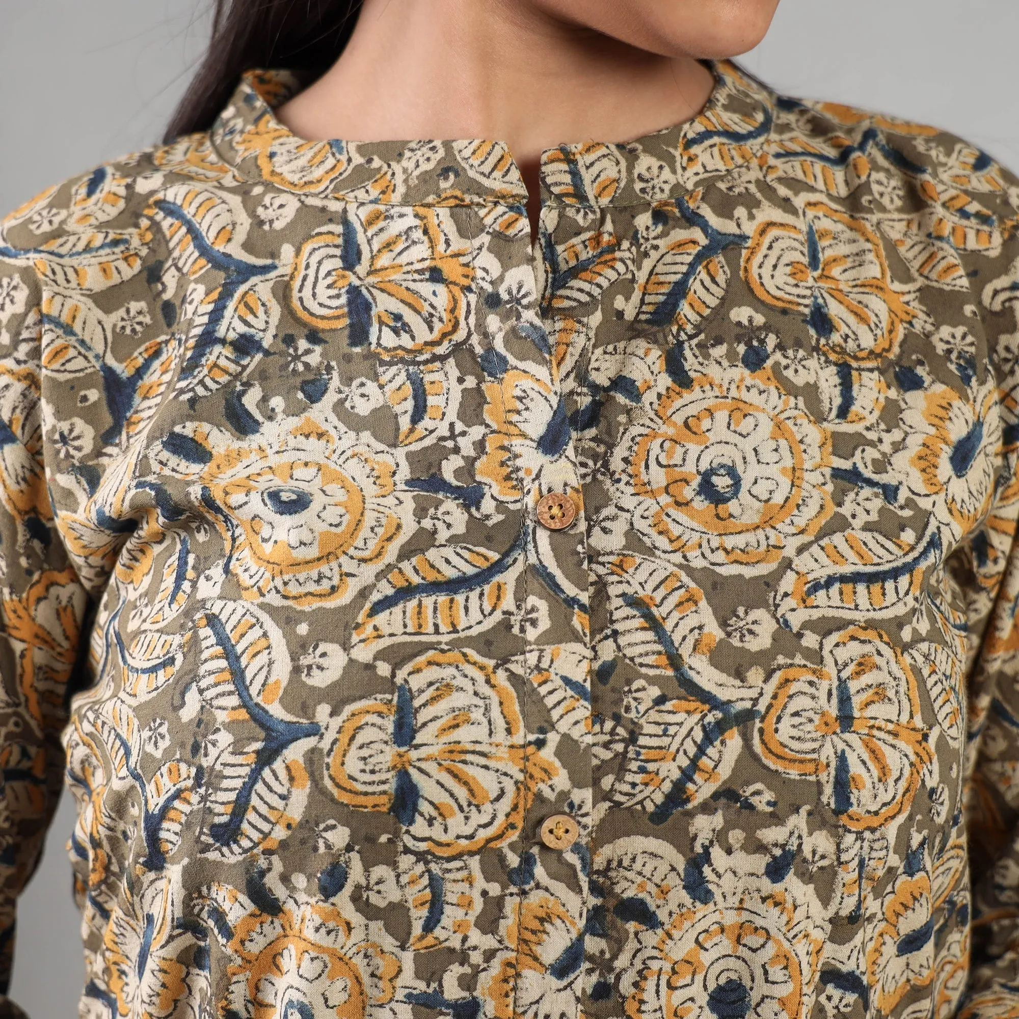 Brown - Kalamkari Block Printing Cotton Kurta with Salwar & Dupatta Set sold by Itokri product image thumbnail 4