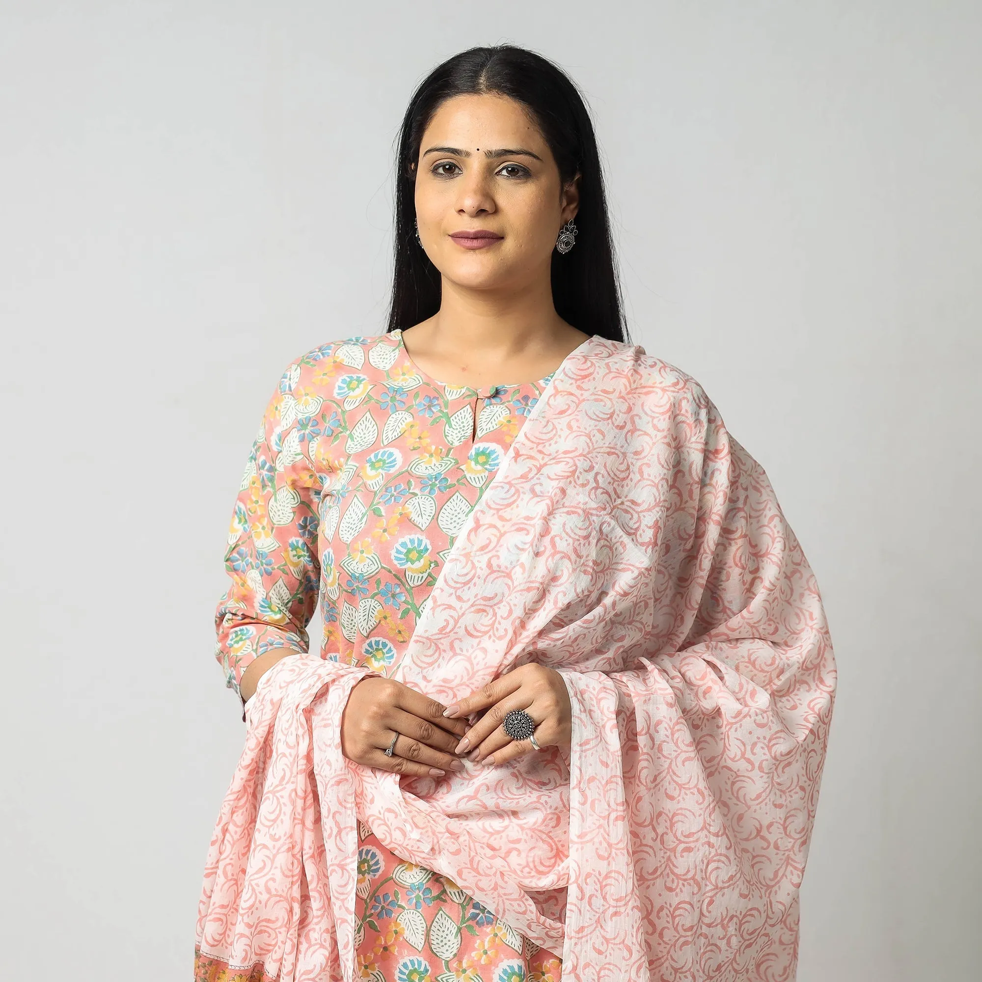 Orange - Sanganeri Block Printing Cotton Kurta with Palazzo & Dupatta Set sold by Itokri product image thumbnail 2
