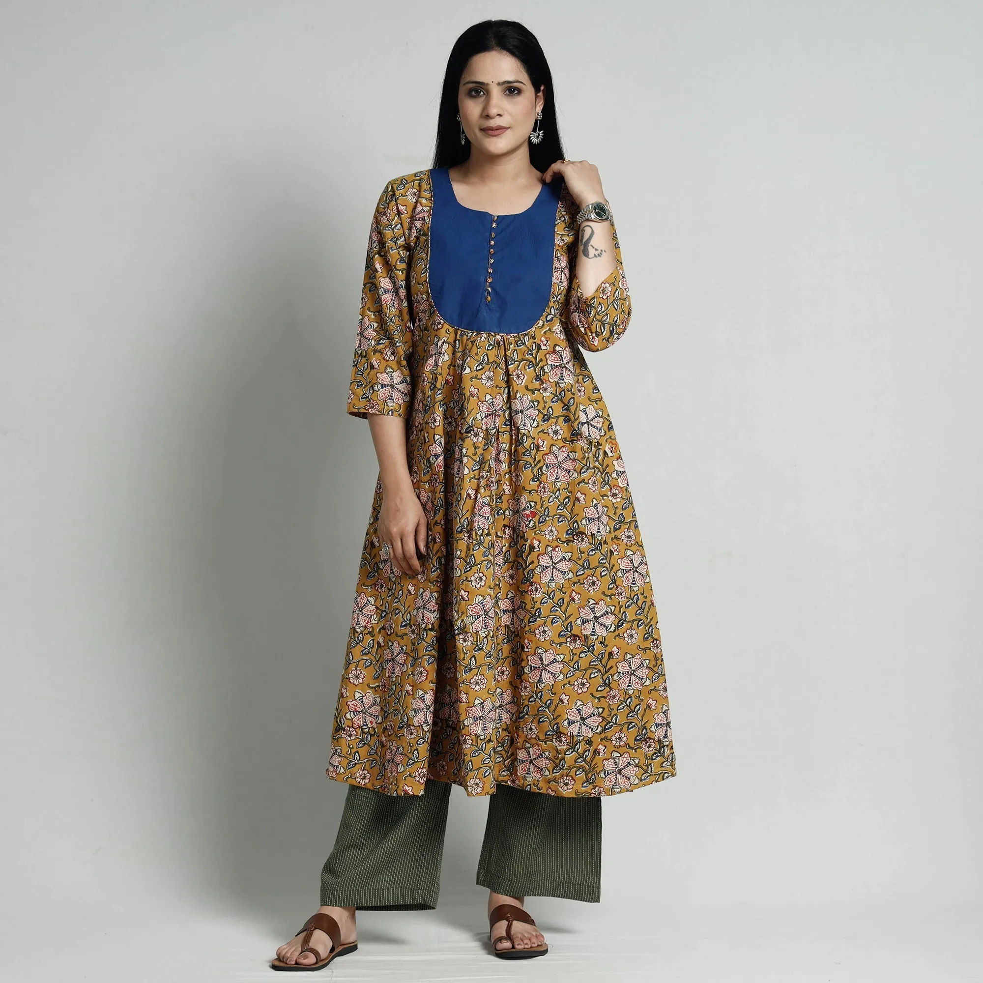 Brown - Bagru Block Printed Cotton Kurta with Palazzo Set sold by Itokri product image thumbnail 3
