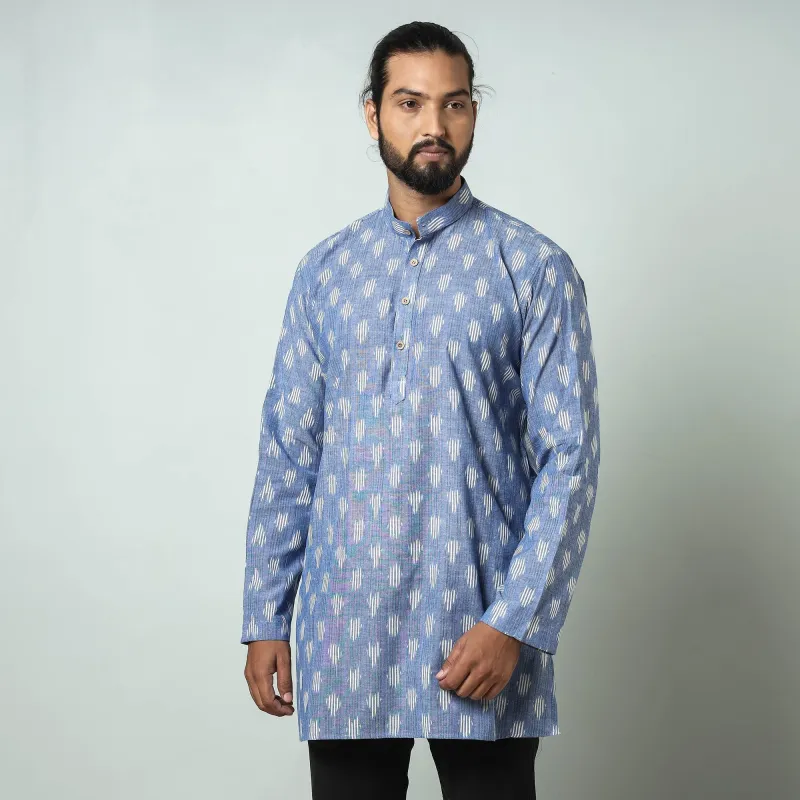 Blue - Lavender - Pochampally Ikat weave Cotton Men's Short Kurta sold by Itokri