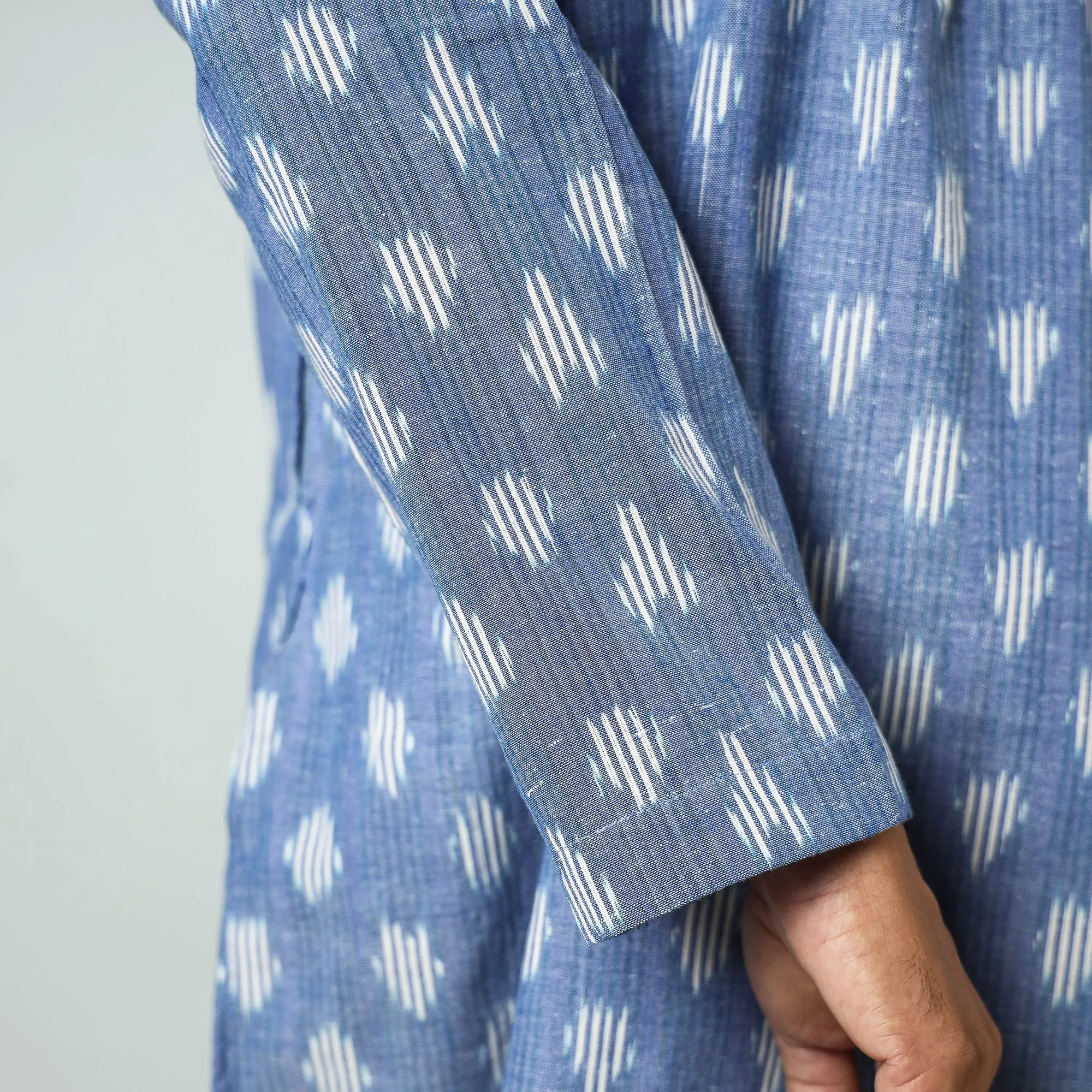 Blue - Lavender - Pochampally Ikat weave Cotton Men's Short Kurta sold by Itokri product image thumbnail 4