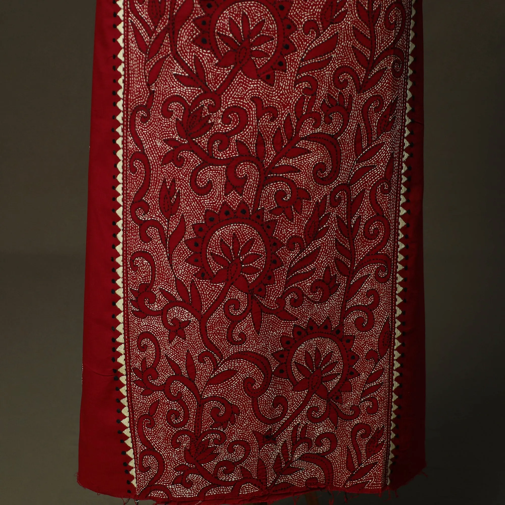 Red - Bengal Kantha Hand Embroidered Cotton Unstitched Kurta Material (2.5M) 03 sold by Itokri product image thumbnail 3