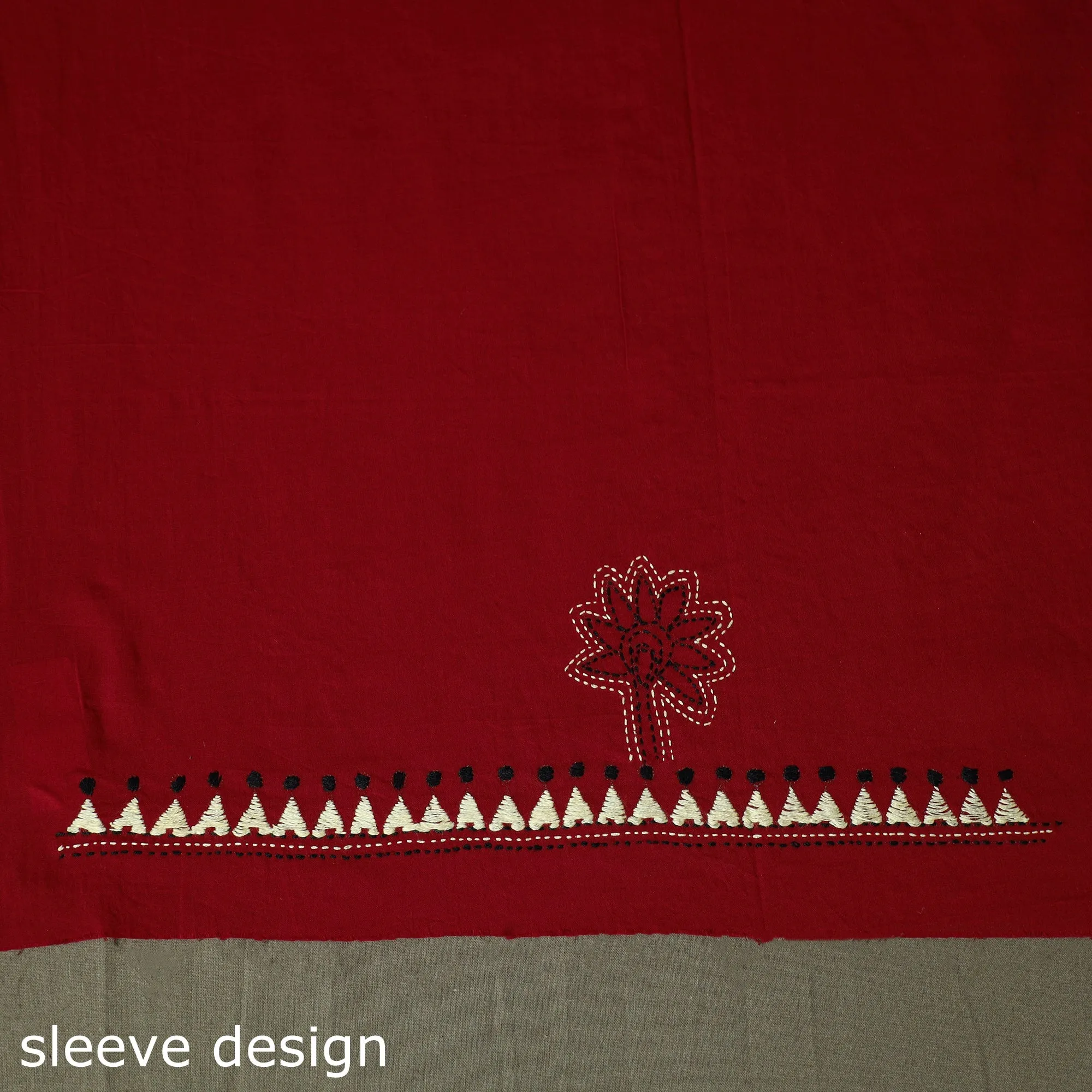 Red - Bengal Kantha Hand Embroidered Cotton Unstitched Kurta Material (2.5M) 03 sold by Itokri product image thumbnail 4