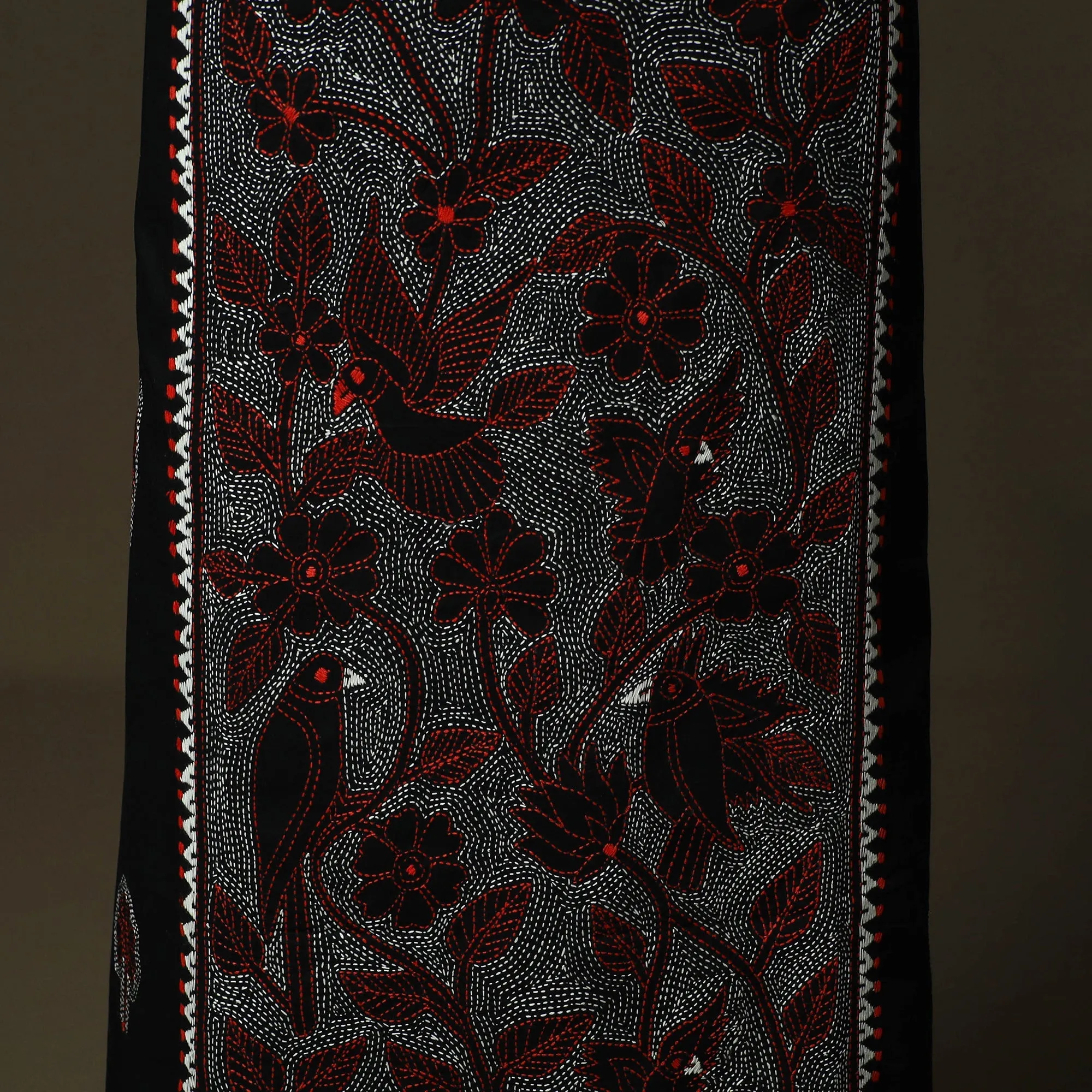 Black - Bengal Kantha Hand Embroidered Cotton Unstitched Kurta Material (2.5M) 55 sold by Itokri product image thumbnail 3