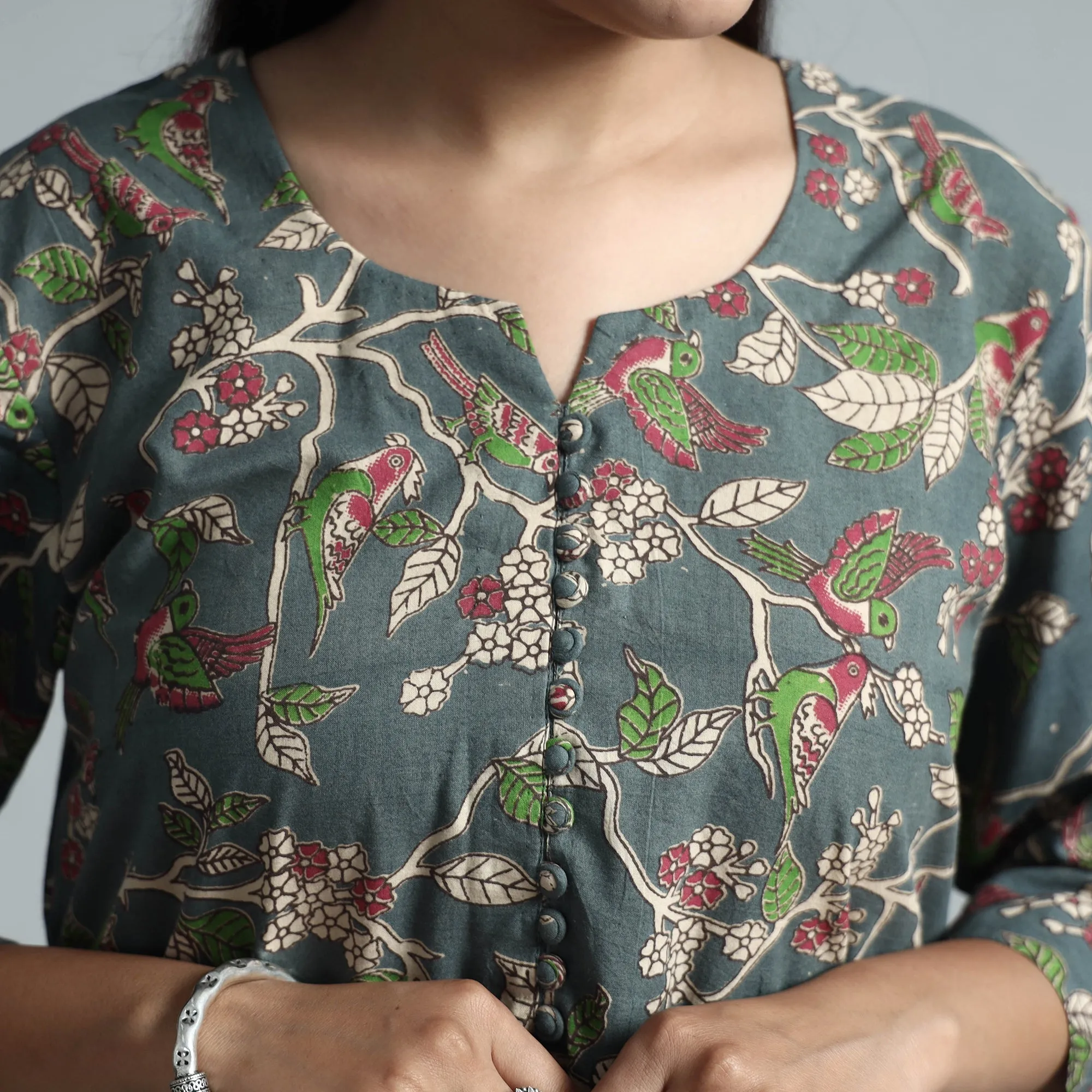 Grey - Kalamkari Printed Cotton Kurta sold by Itokri product image thumbnail 5