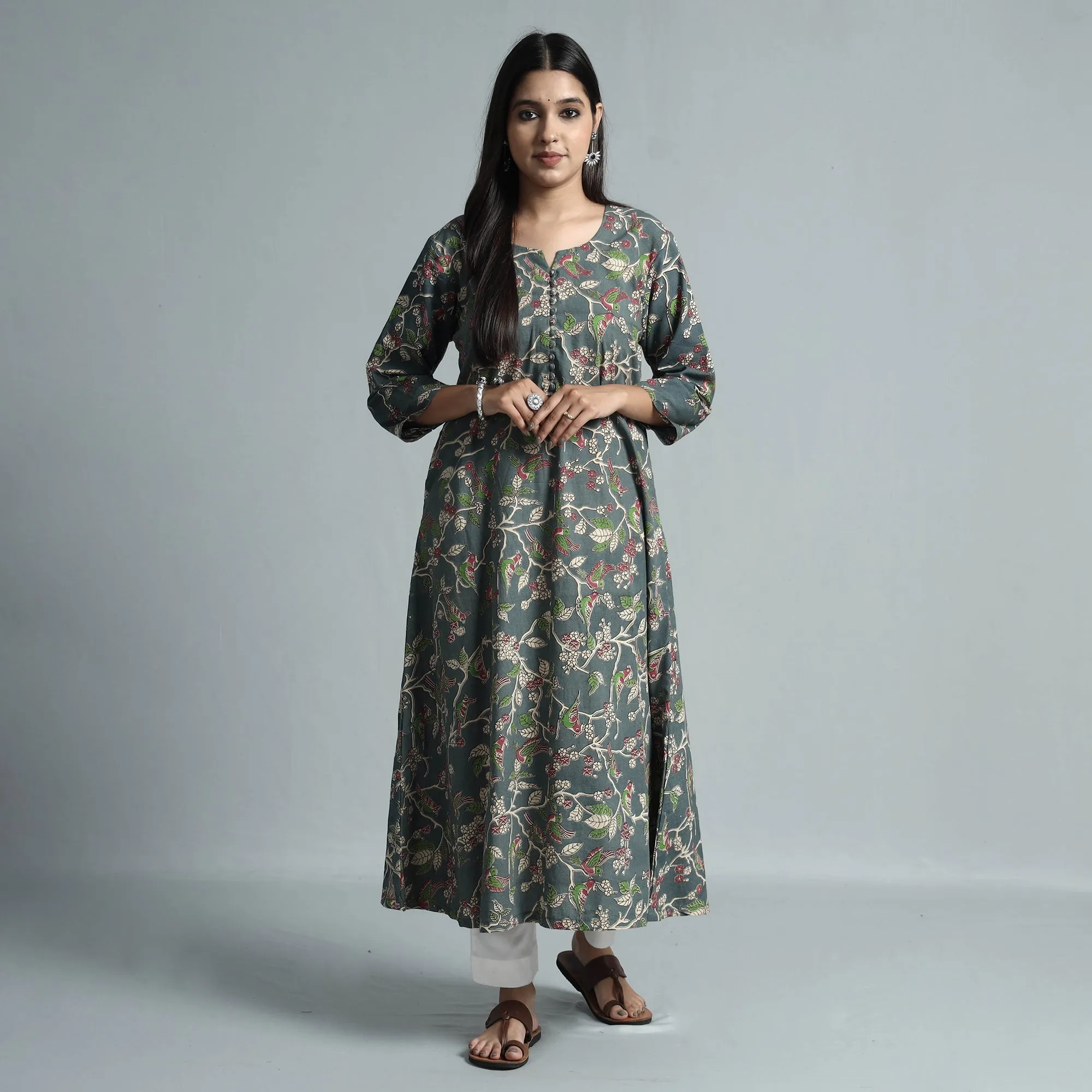 Grey - Kalamkari Printed Cotton Kurta sold by Itokri product image thumbnail 2