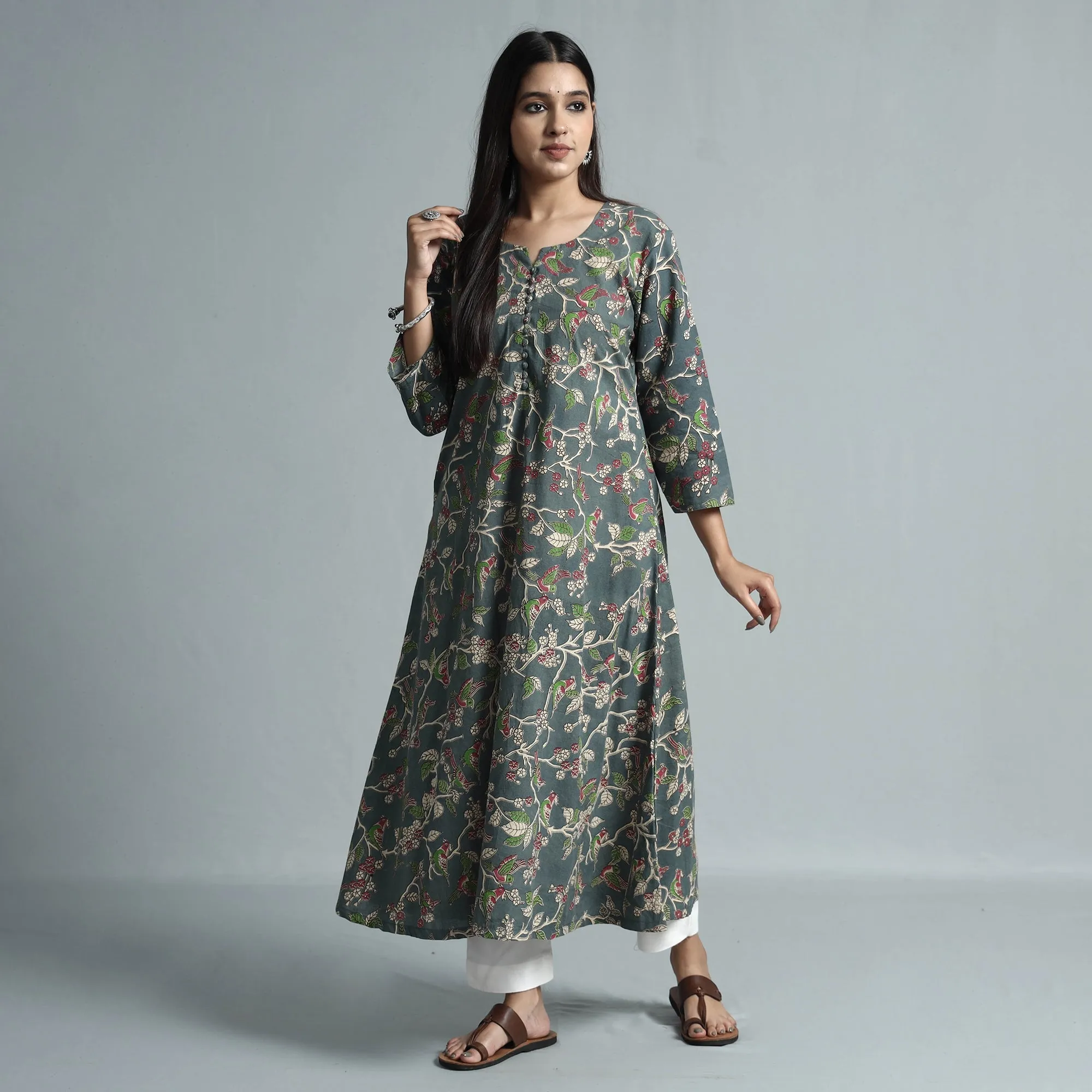 Grey - Kalamkari Printed Cotton Kurta sold by Itokri product image thumbnail 3