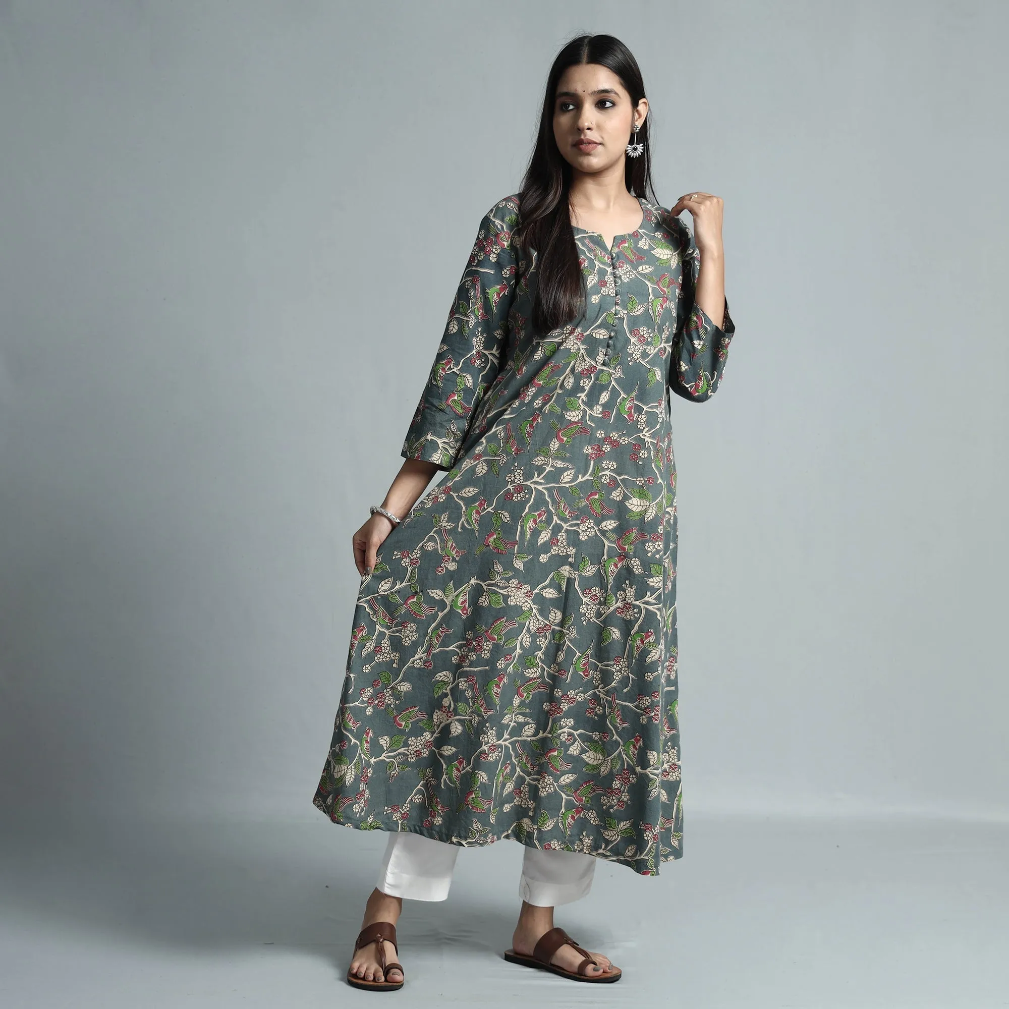 Grey - Kalamkari Printed Cotton Kurta sold by Itokri product image thumbnail 4