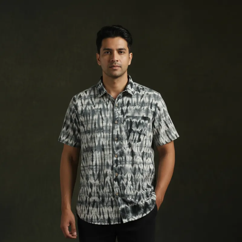 Pure Mul Cotton Half Sleeve Tie-Dye Men Shibori Shirt 07 sold by Itokri