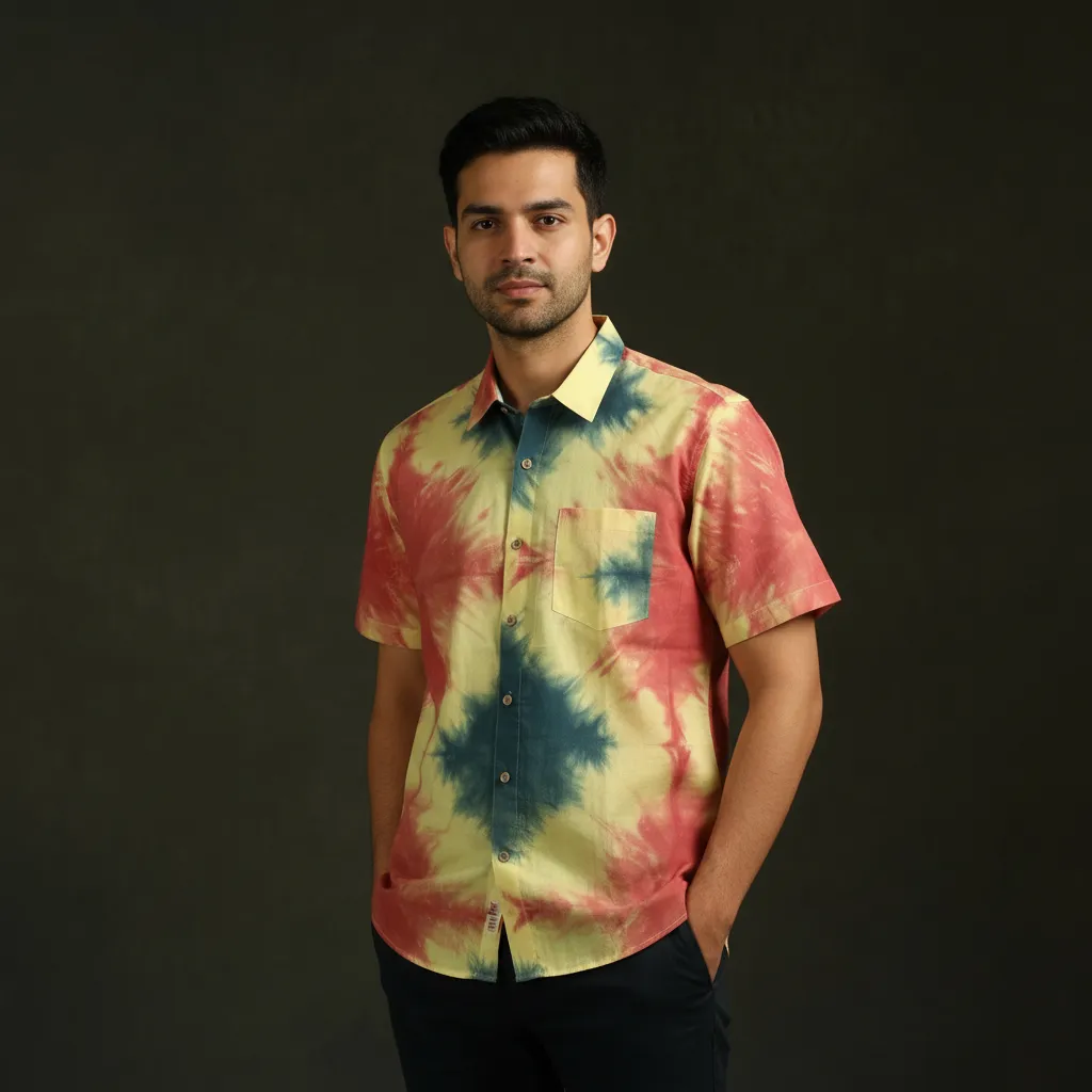 Multicolor - Pure Mul Cotton Half Sleeve Tie-Dye Men Shibori Shirt 06 sold by Itokri