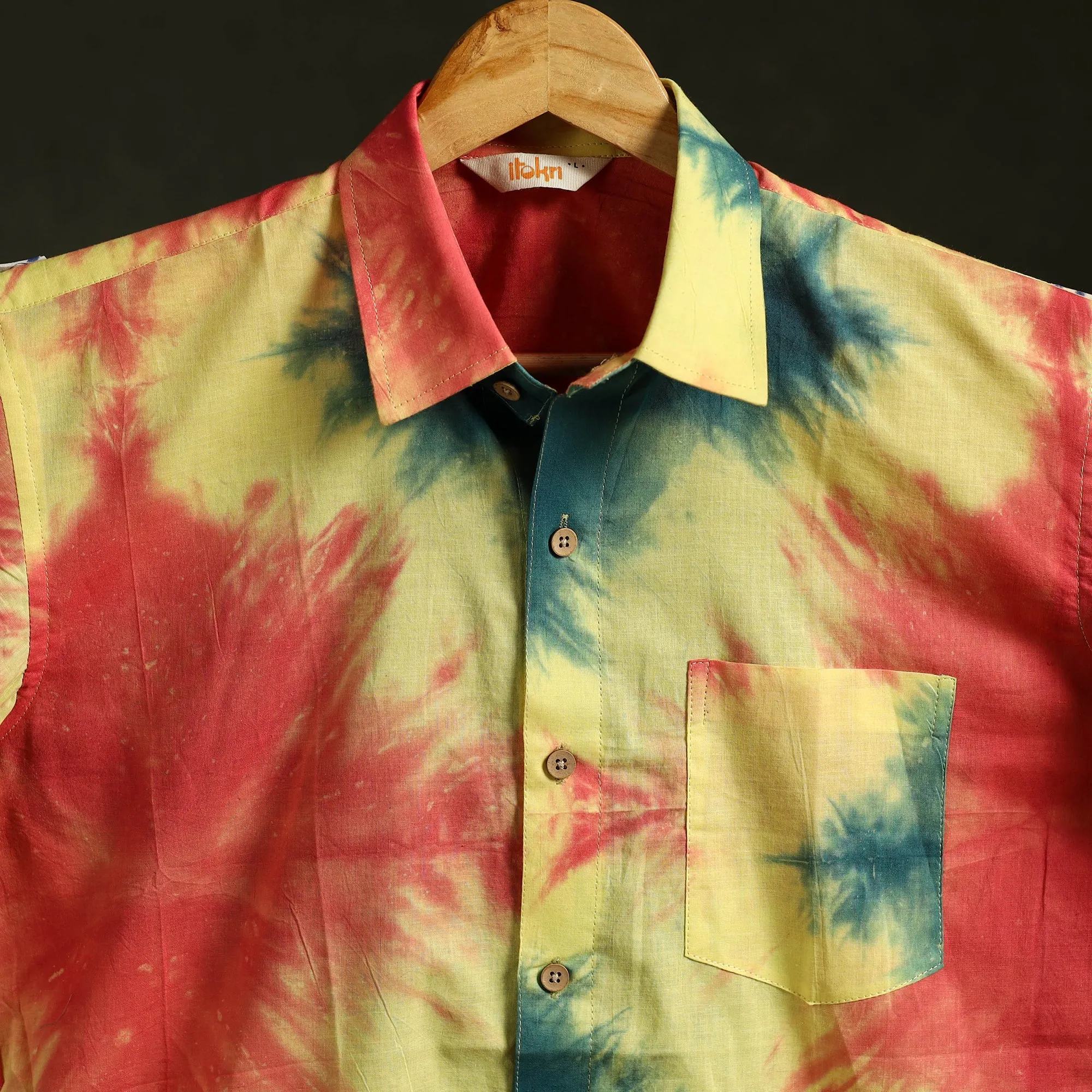 Multicolor - Pure Mul Cotton Half Sleeve Tie-Dye Men Shibori Shirt 06 sold by Itokri product image thumbnail 3