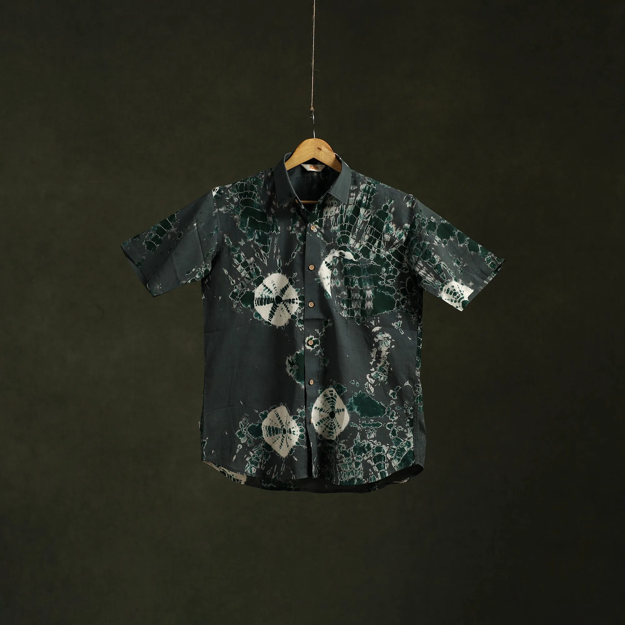Black - Pure Cotton Half Sleeve Tie-Dye Men Shibori Shirt 03 sold by Itokri product image thumbnail 2
