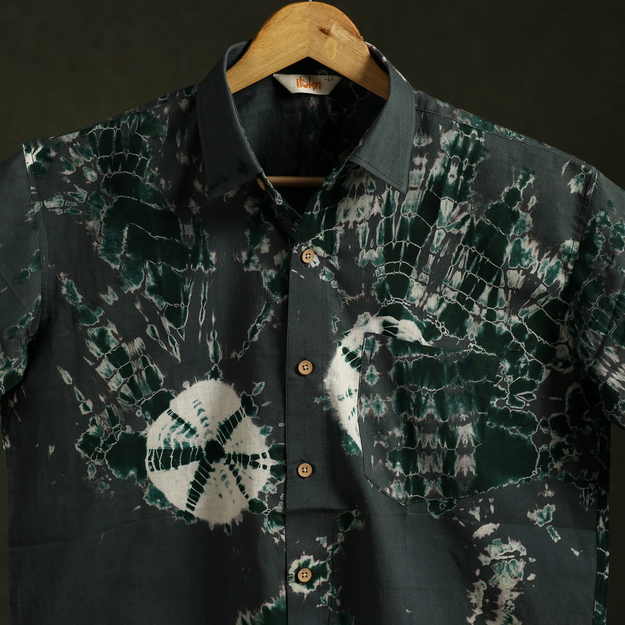 Black - Pure Cotton Half Sleeve Tie-Dye Men Shibori Shirt 03 sold by Itokri product image thumbnail 3