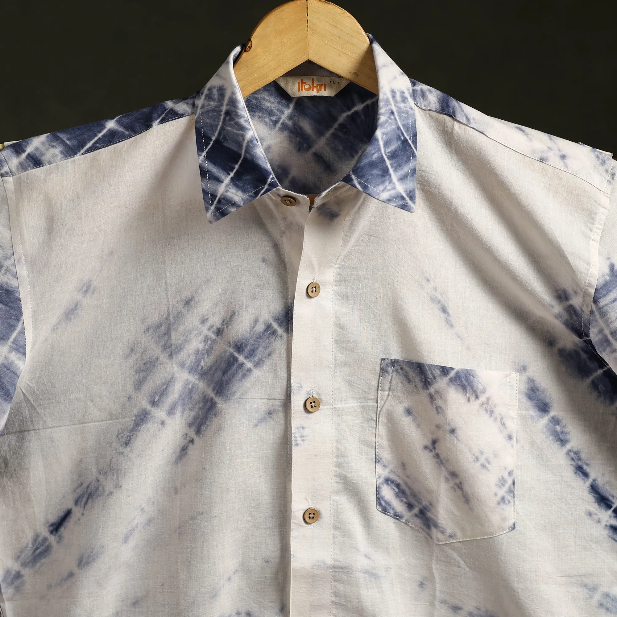 White - Pure Mul Cotton Half Sleeve Tie-Dye Men Shibori Shirt 09 sold by Itokri product image thumbnail 3