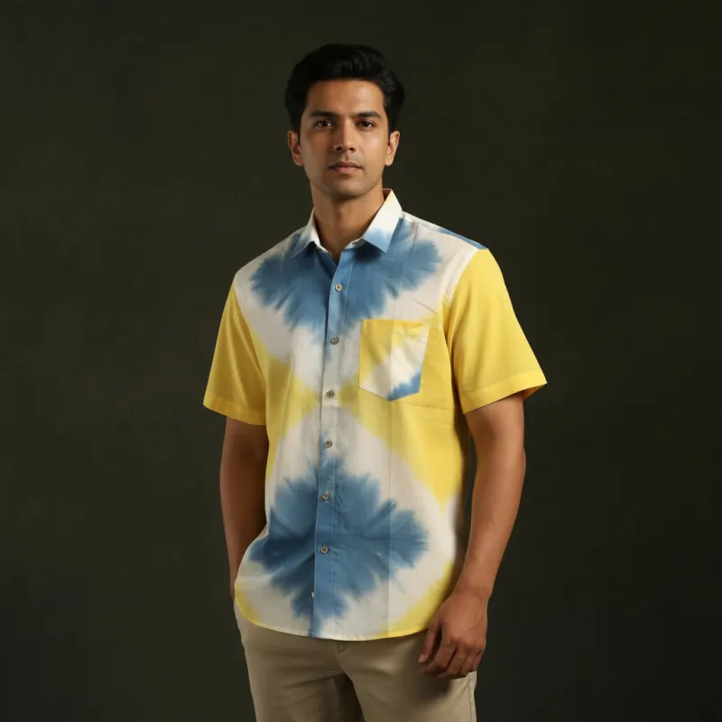 Pure Mul Cotton Half Sleeve Tie-Dye Men Shibori Shirt 11 sold by Itokri
