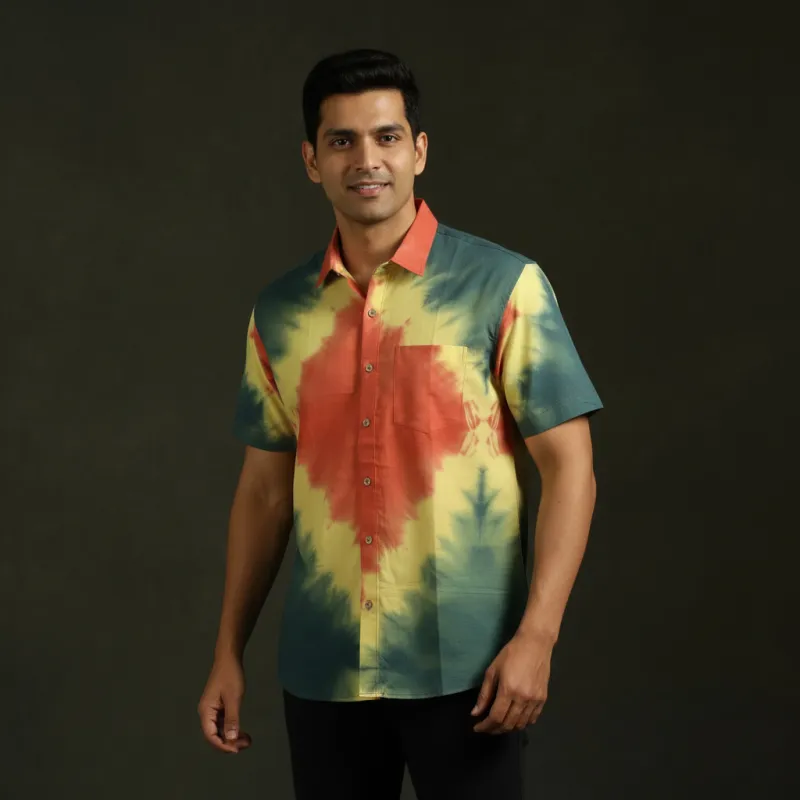 Pure Cotton Half Sleeve Tie-Dye Men Shibori Shirt 12 sold by Itokri