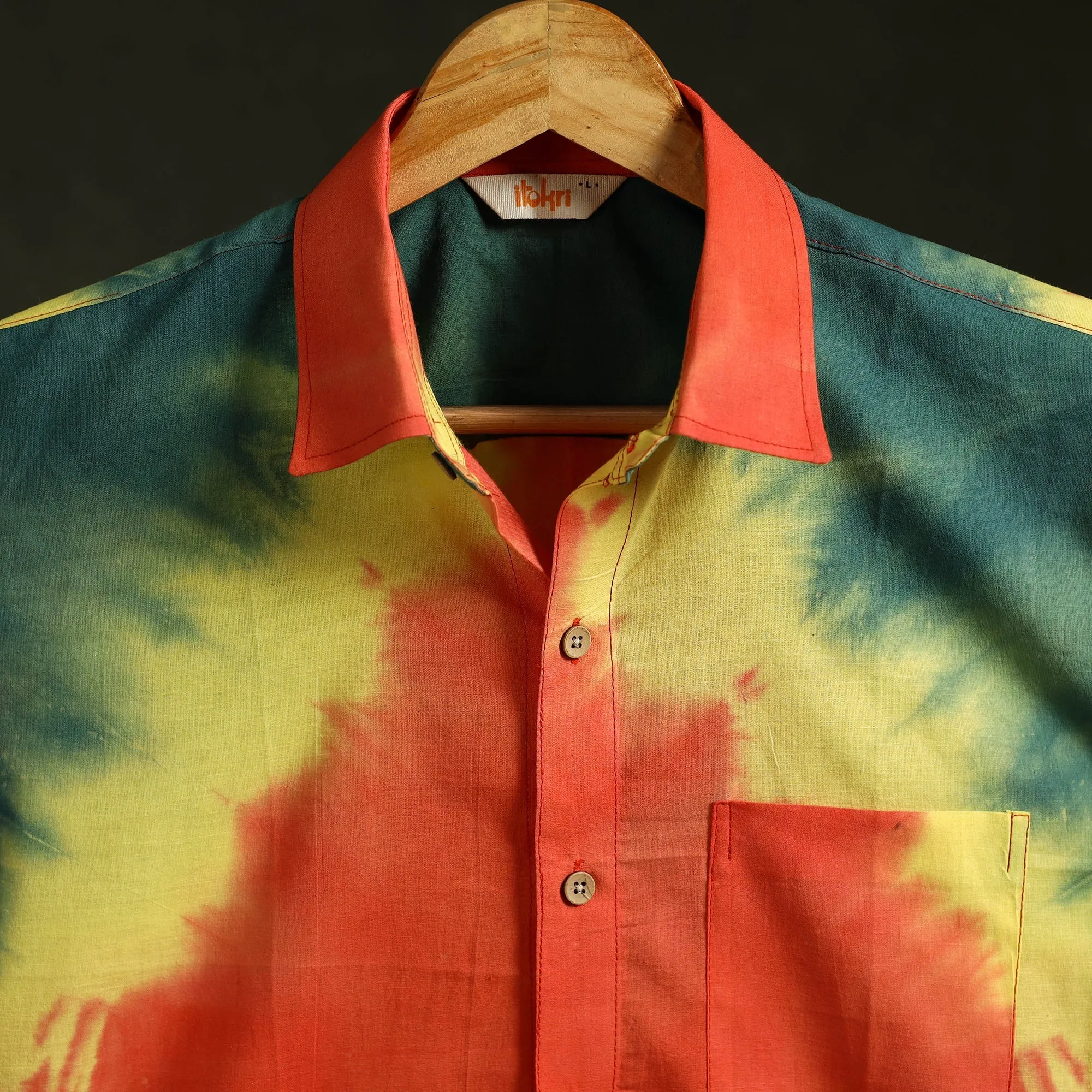 Multicolor - Pure Cotton Half Sleeve Tie-Dye Men Shibori Shirt 12 sold by Itokri product image thumbnail 3