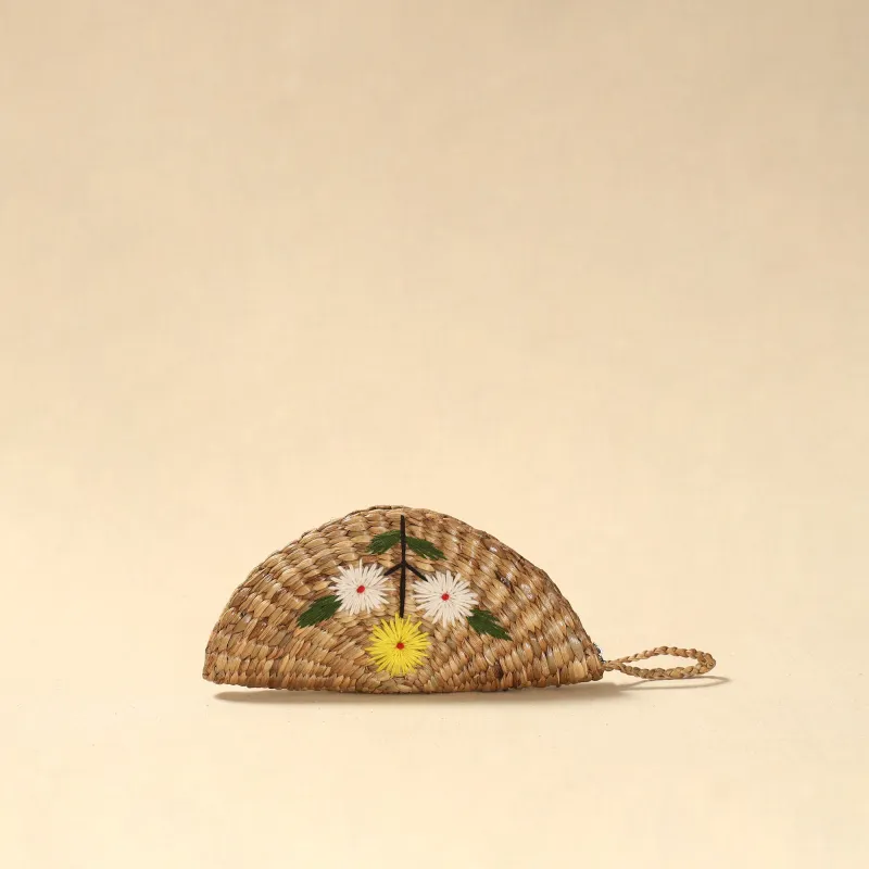 Beige - Handcrafted Natural Water Hyacinth Reed Hand Embroidered Clutch 35 sold by Itokri