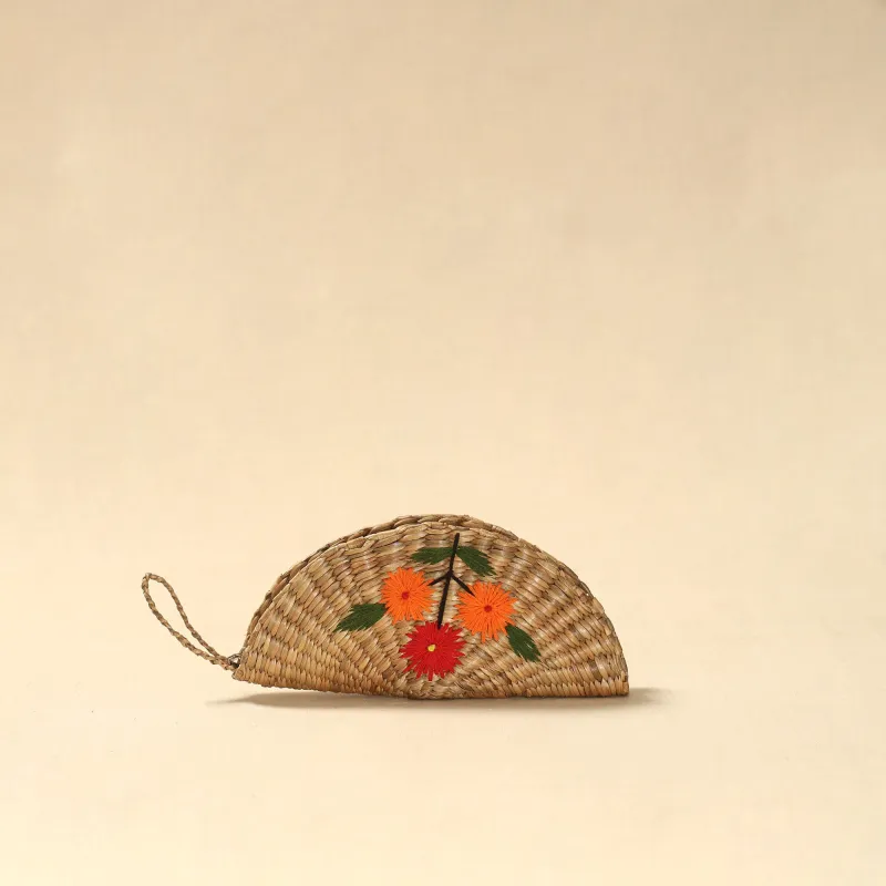 Beige - Handcrafted Natural Water Hyacinth Reed Hand Embroidered Clutch 34 sold by Itokri