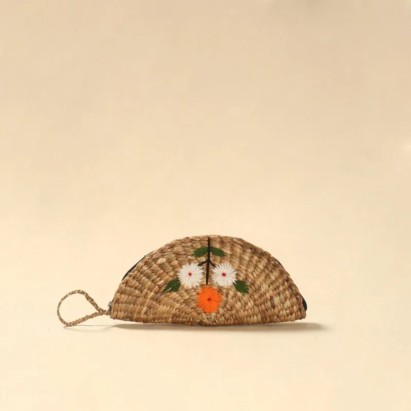 Beige - Handcrafted Natural Water Hyacinth Reed Hand Embroidered Clutch 24 sold by Itokri