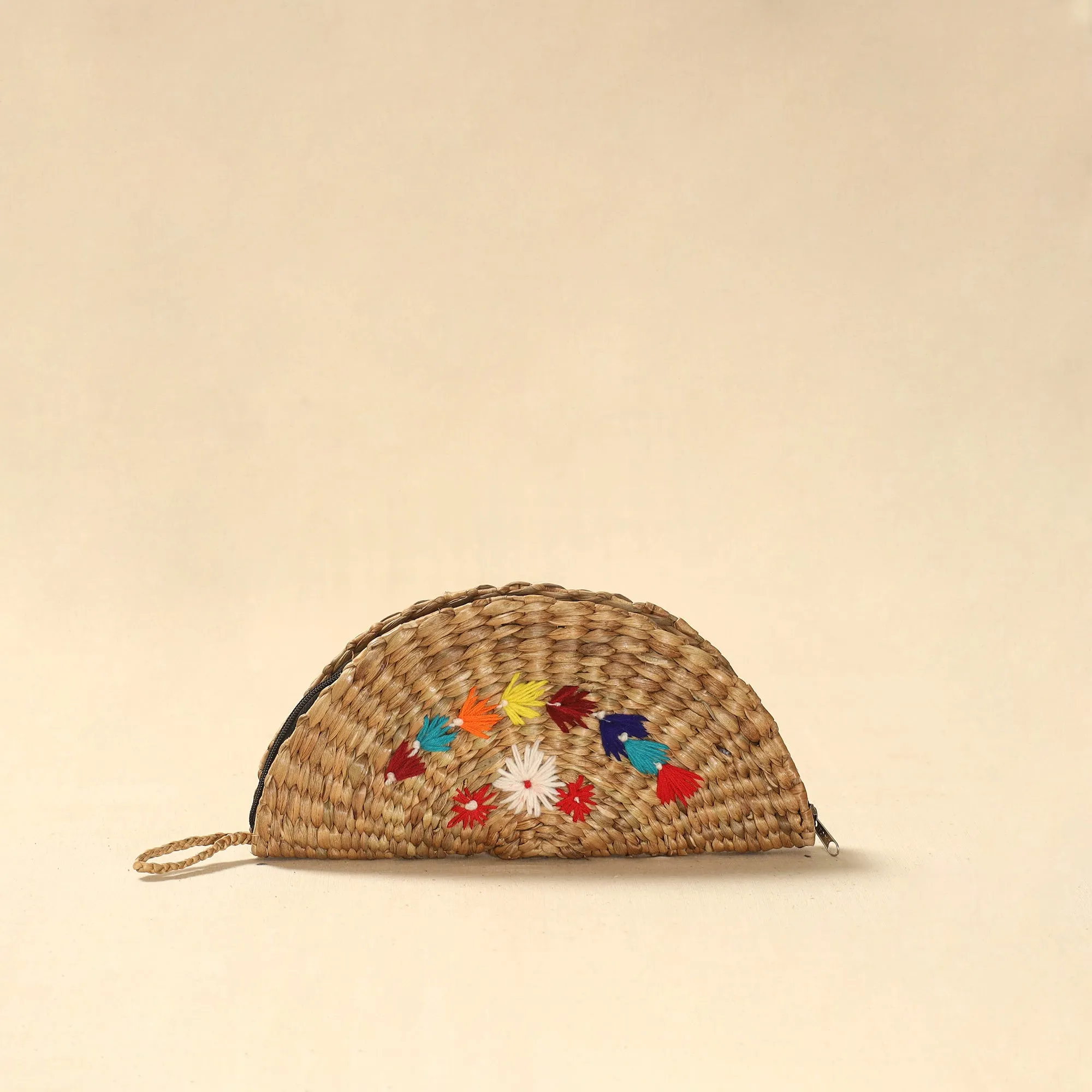 Beige - Handcrafted Natural Water Hyacinth Reed Hand Embroidered Clutch 21 sold by Itokri