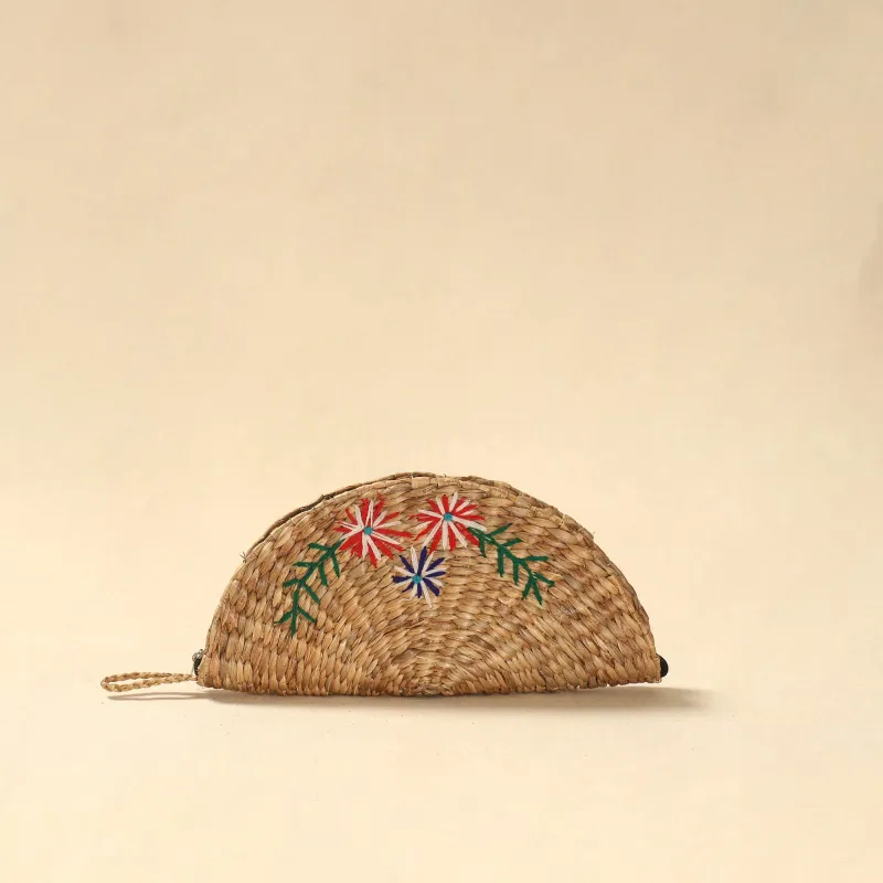 Beige - Handcrafted Natural Water Hyacinth Reed Hand Embroidered Clutch 20 sold by Itokri