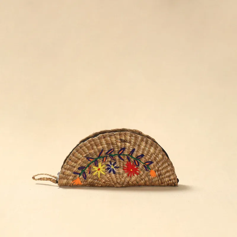 Beige - Handcrafted Natural Water Hyacinth Reed Hand Embroidered Clutch 19 sold by Itokri