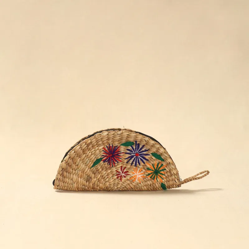 Beige - Handcrafted Natural Water Hyacinth Reed Hand Embroidered Clutch 18 sold by Itokri