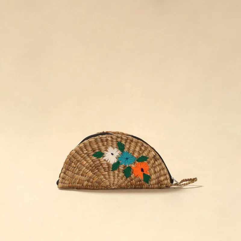 Beige - Handcrafted Natural Water Hyacinth Reed Hand Embroidered Clutch 17 made by Itokri