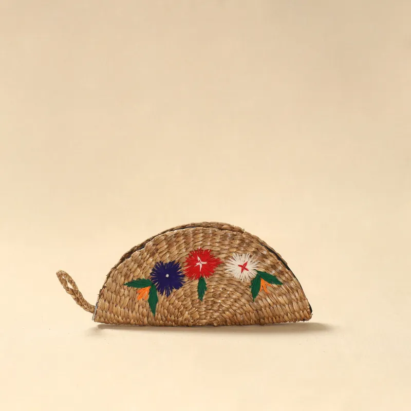 Beige - Handcrafted Natural Water Hyacinth Reed Hand Embroidered Clutch 16 sold by Itokri