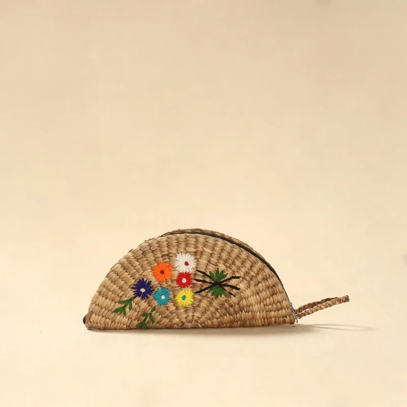 Beige - Handcrafted Natural Water Hyacinth Reed Hand Embroidered Clutch 15 made by Itokri