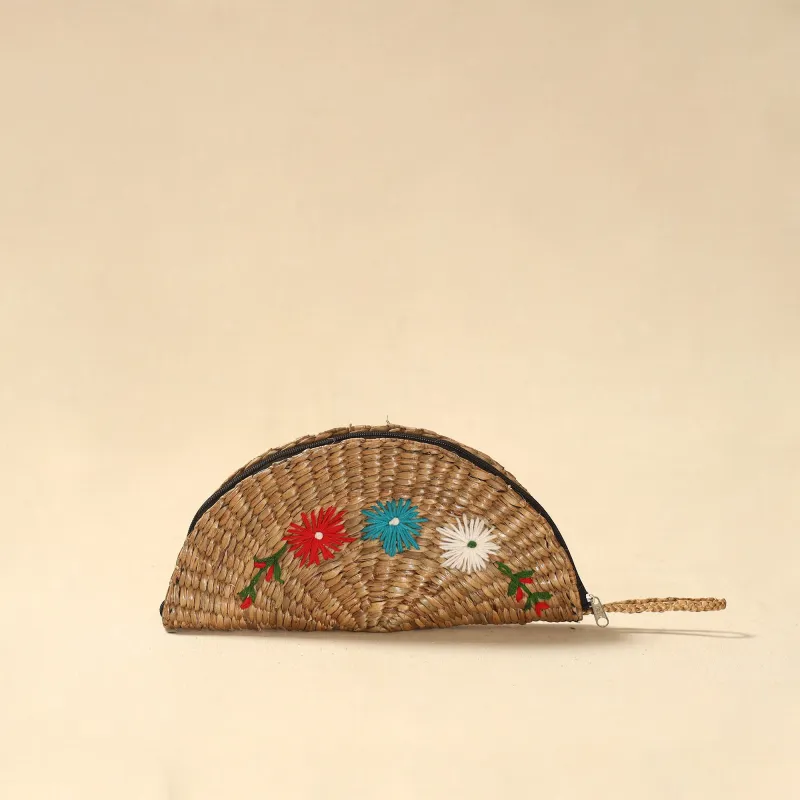 Beige - Handcrafted Natural Water Hyacinth Reed Hand Embroidered Clutch 12 sold by Itokri