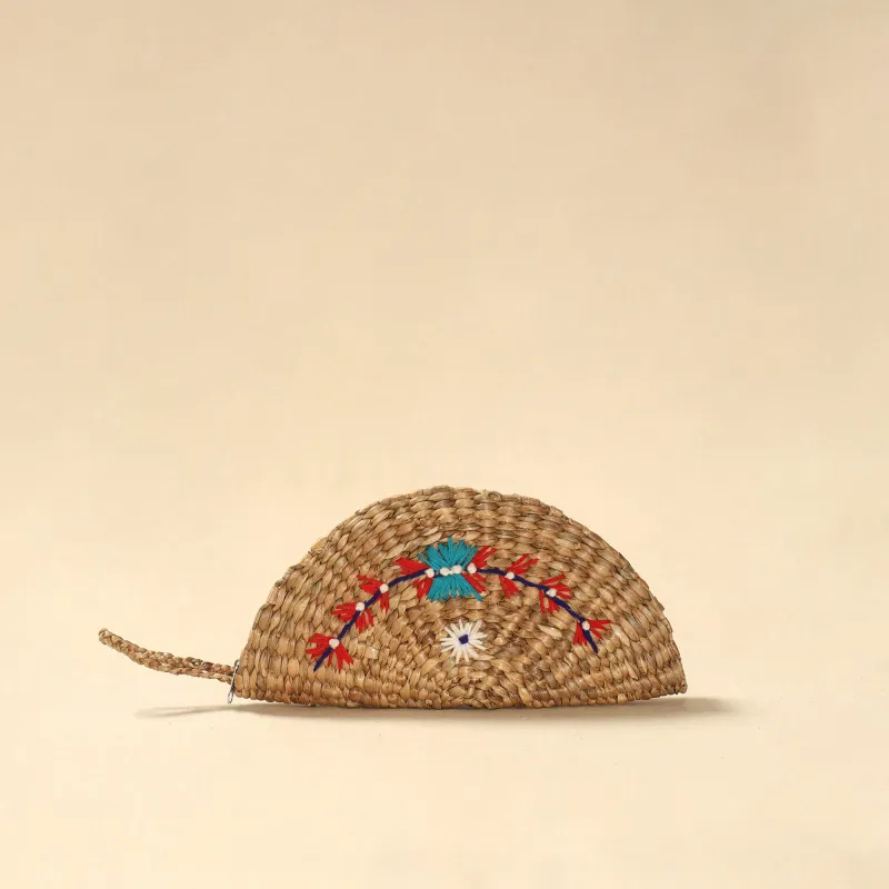 Beige - Handcrafted Natural Water Hyacinth Reed Hand Embroidered Clutch 11 sold by Itokri