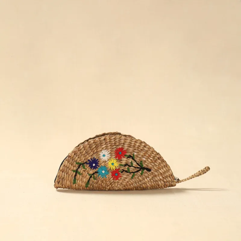 Beige - Handcrafted Natural Water Hyacinth Reed Hand Embroidered Clutch 09 sold by Itokri